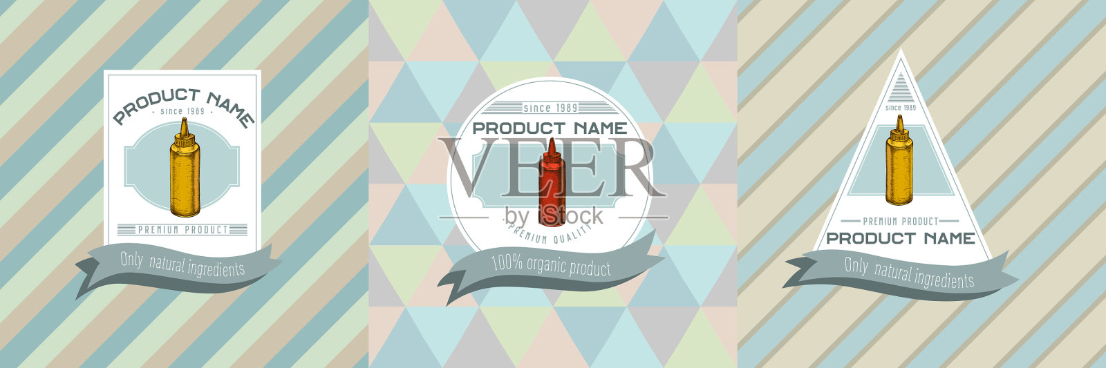 三种颜色的标签和酱汁插画图片素材