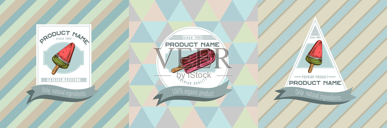 三种不同颜色的冰棒标签插画图片素材