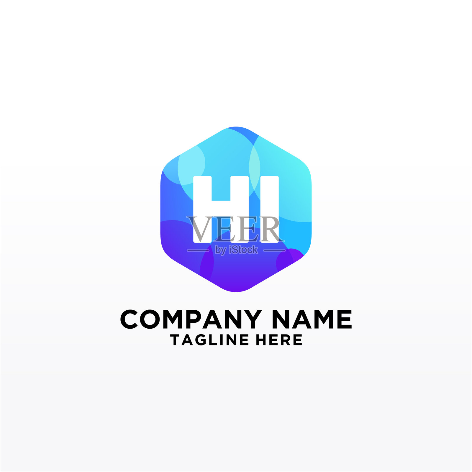 Hi初始标志与彩色圆模板插画图片素材