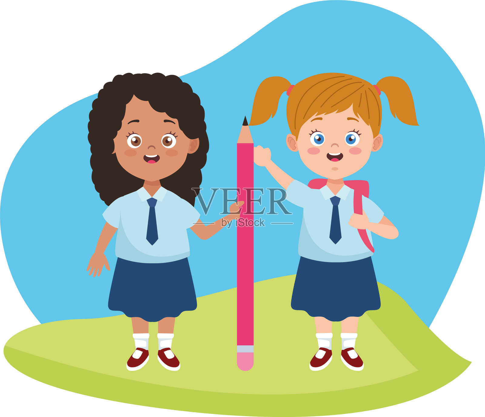 穿着校服的小女生插画图片素材