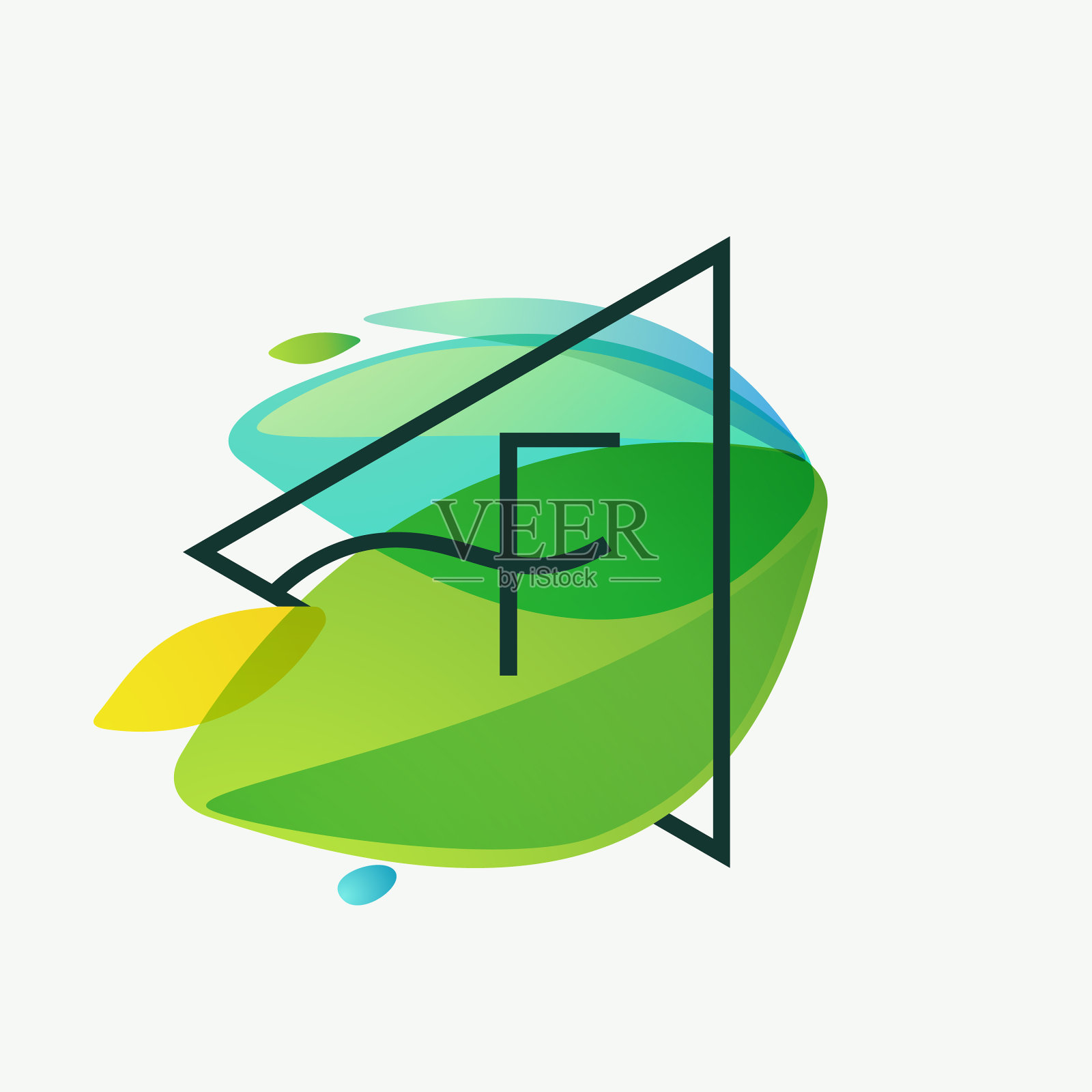 F字母标志在三角形框架内的绿叶插画图片素材