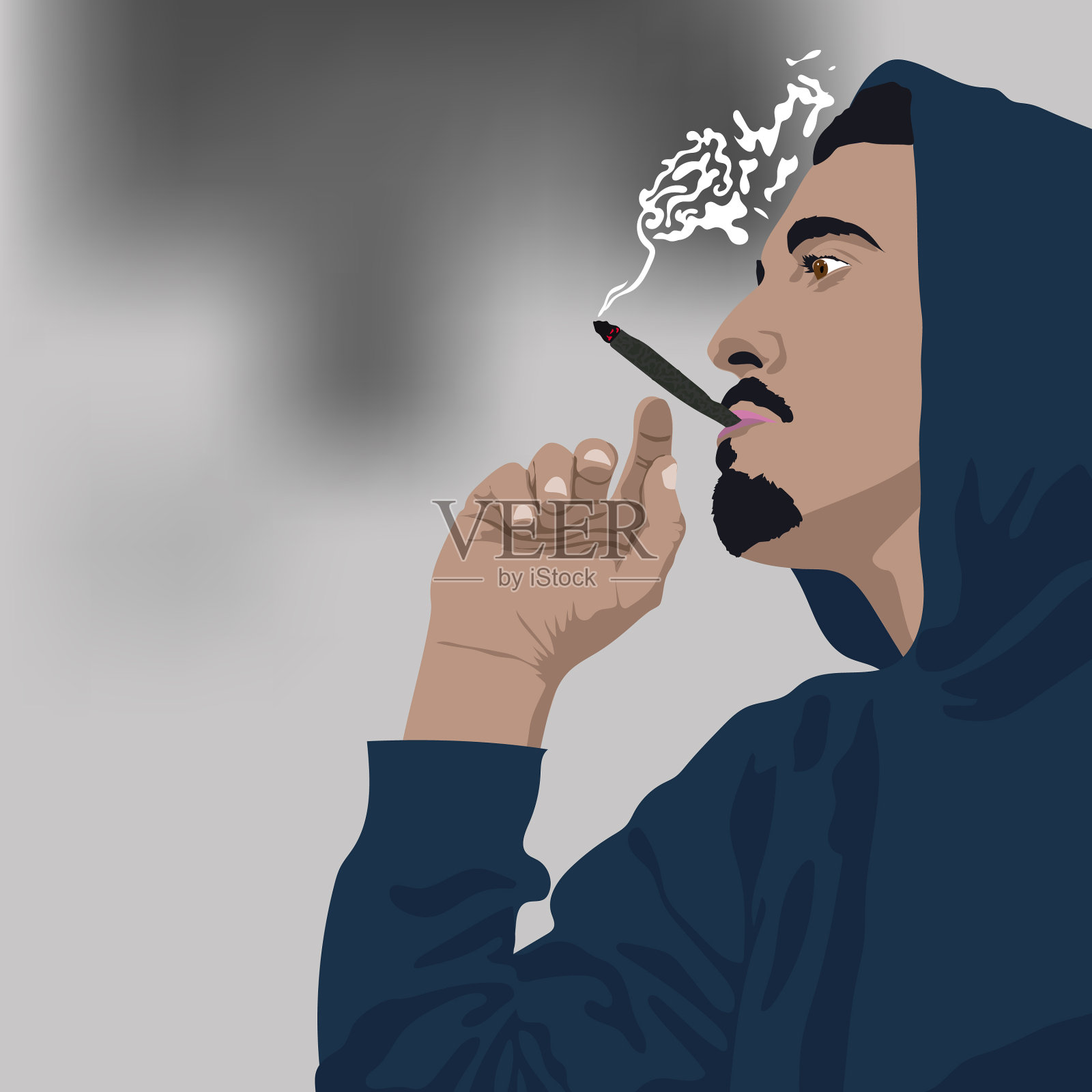 一个年轻人点燃了一根卡通香烟插画图片素材