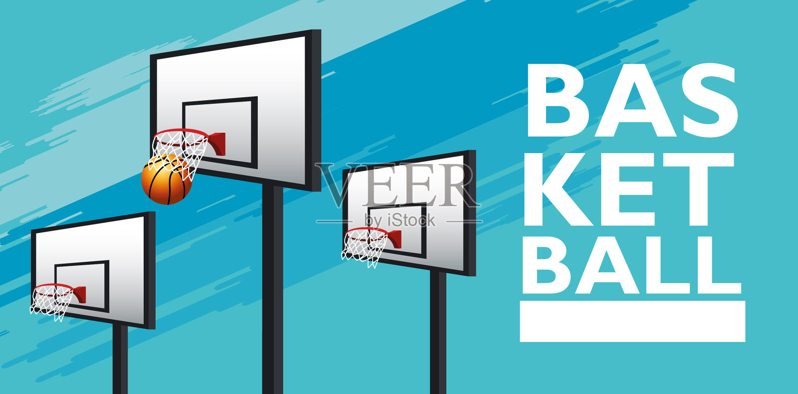 篮球运动海报与气球和篮子插画图片素材