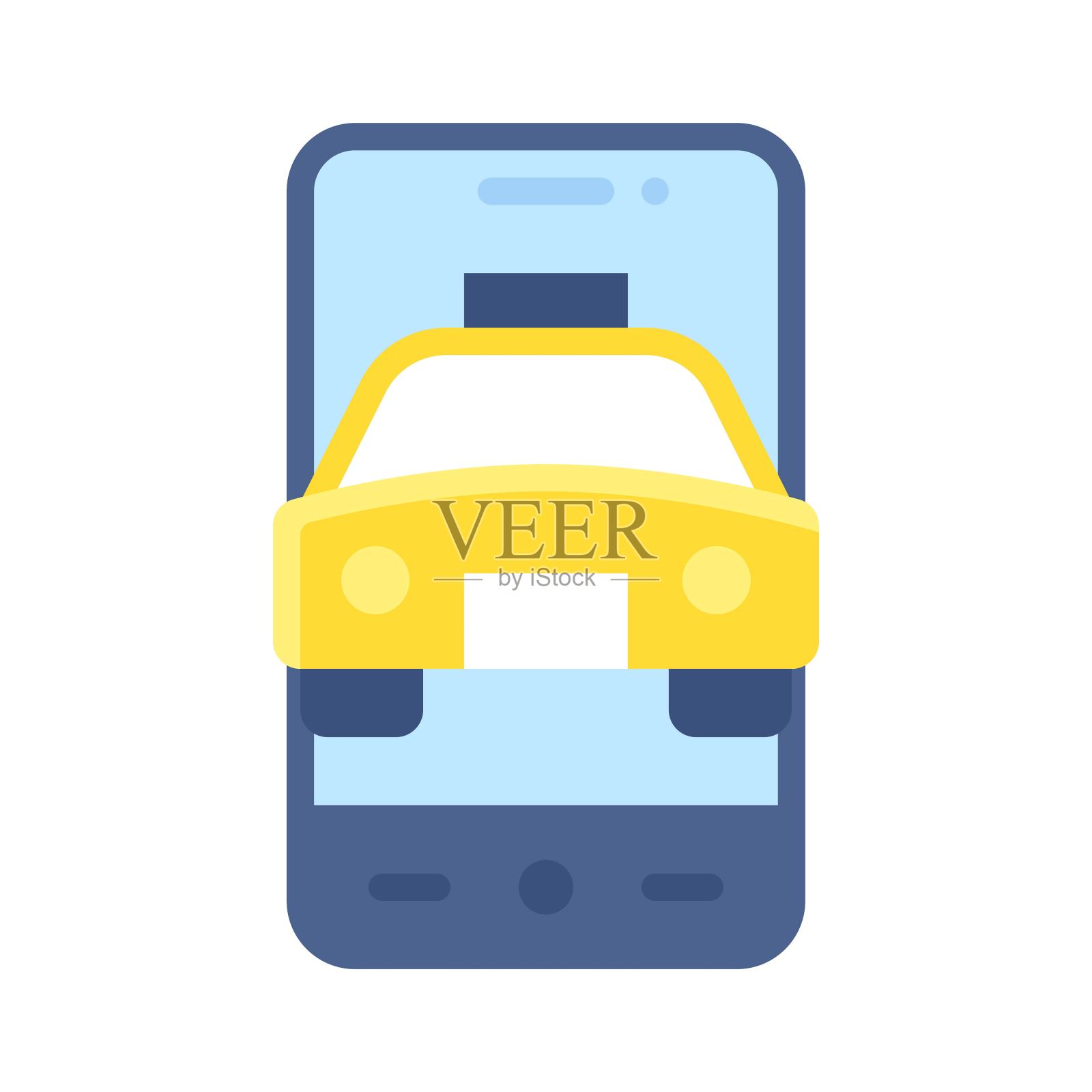 出租车应用图标，移动应用矢量插图插画图片素材