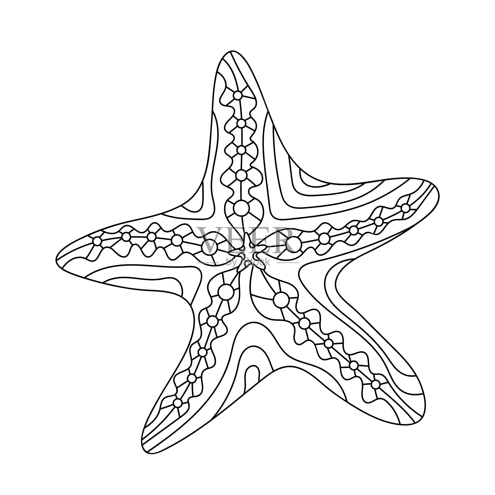 水下世界。海洋动物，海星着色书的儿童和成人页。涂鸦冥想,插画图片素材