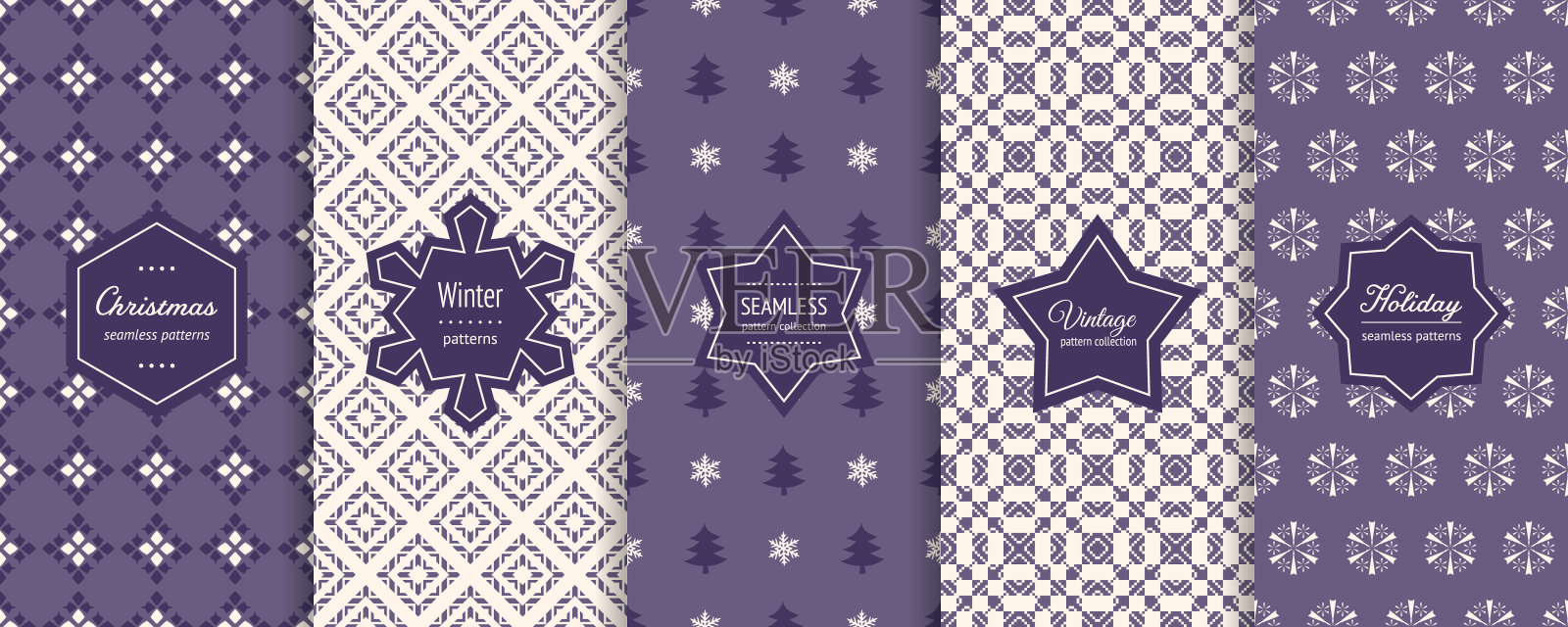 圣诞矢量无缝模式收集。冬季假期背景插画图片素材