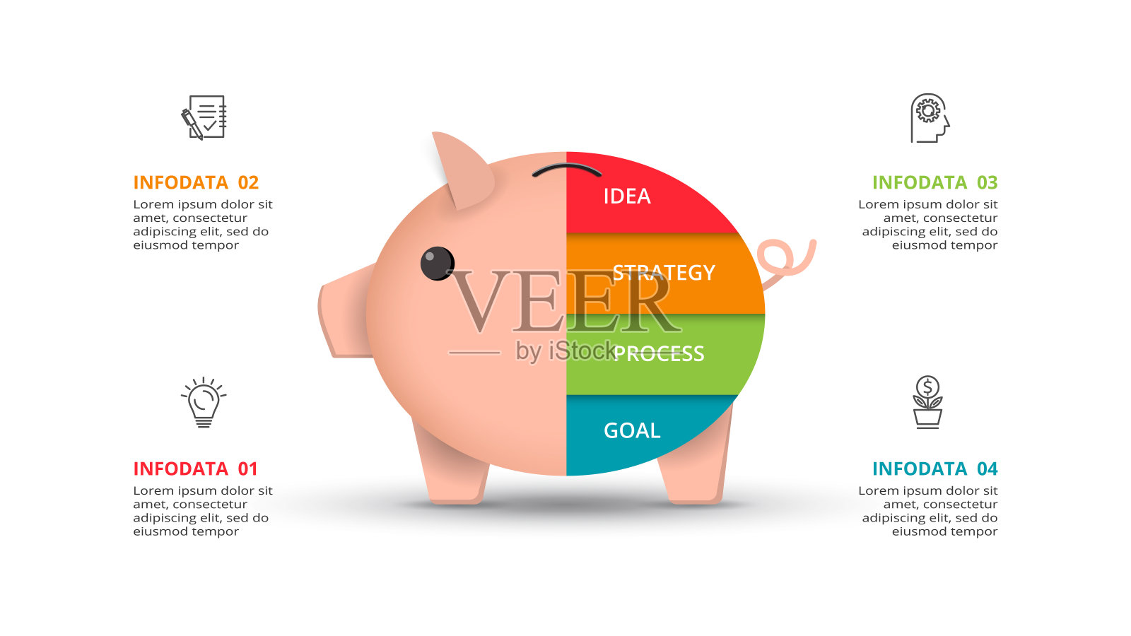创意概念的信息图与4个步骤，选择，部分或过程。业务数据可视化插画图片素材