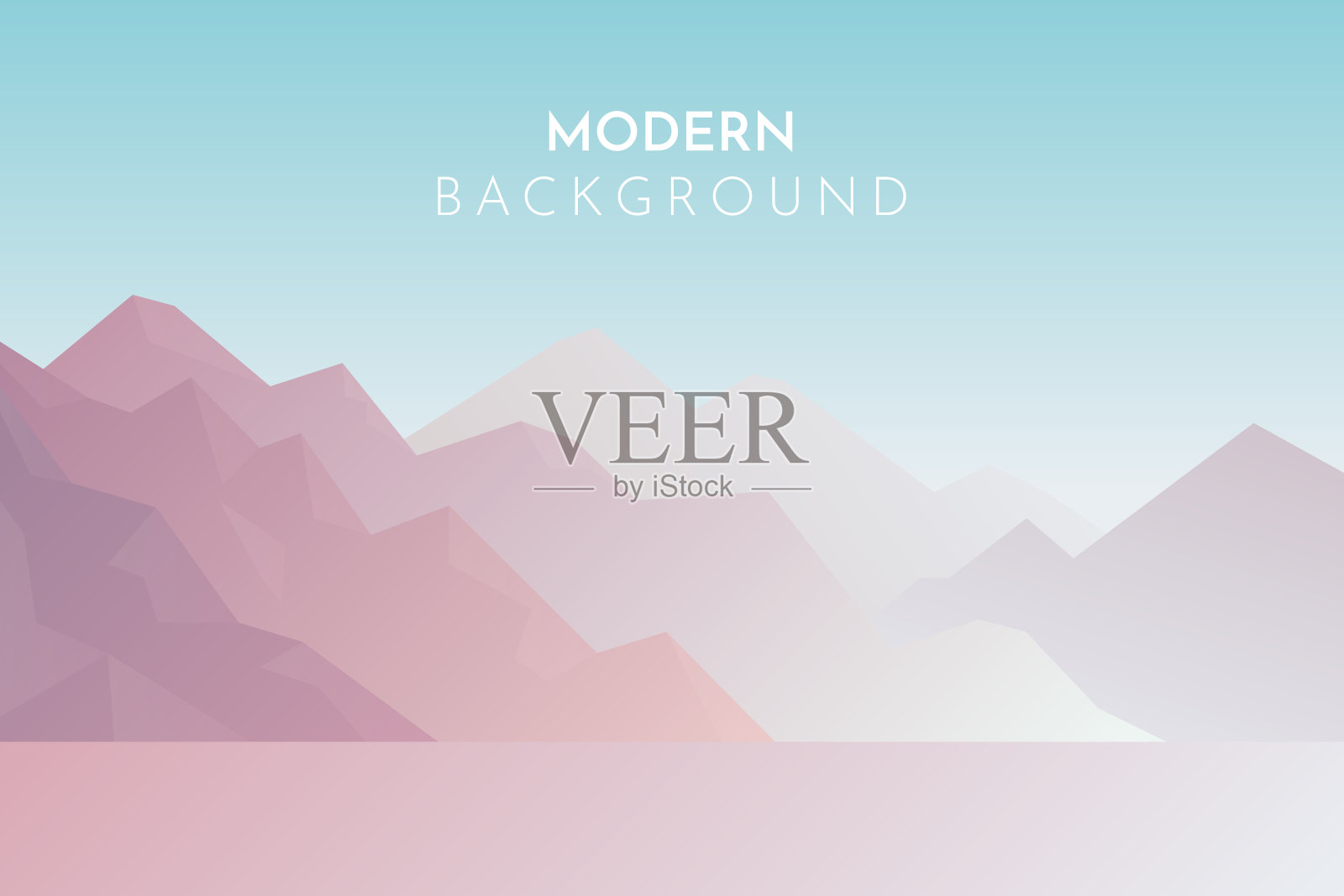 山在雾，全景，抽象景观，向量横幅与多边形景观插图，极简风格插画图片素材