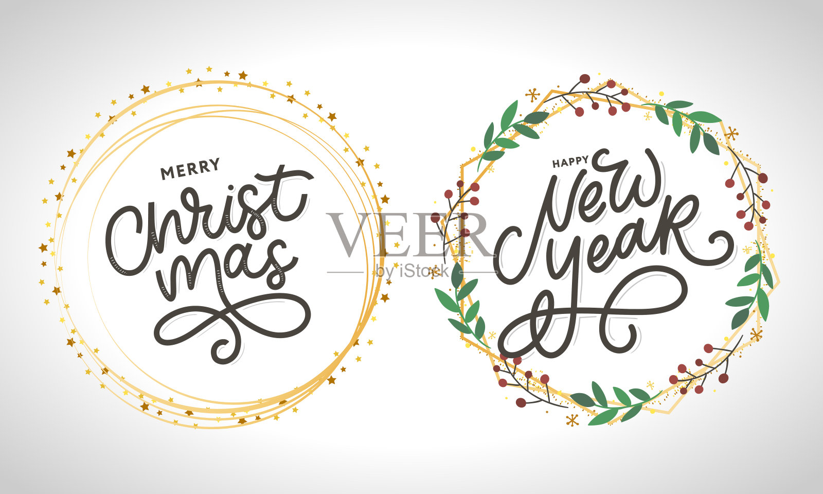 新年快乐2021美丽的贺卡海报与书法黑色文本字金色烟花。手绘设计元素。手写现代笔刷字母白色背景孤立向量插画图片素材