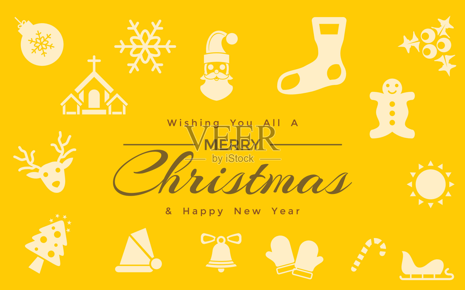 非常有用和有吸引力的圣诞图标与快乐的圣诞信息。插画图片素材