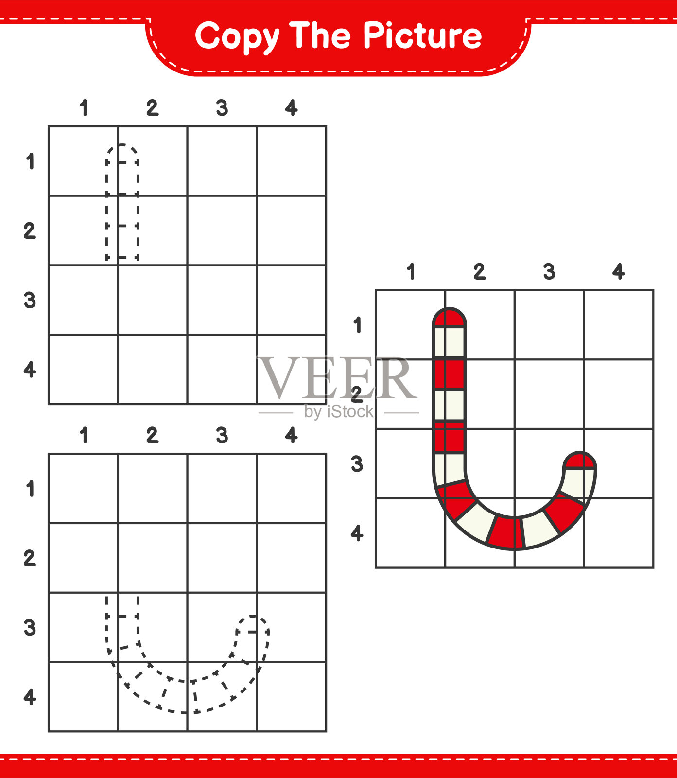 复制图片，用网格线复制棒棒糖的图片。教育儿童游戏，可打印的工作表，矢量插图插画图片素材