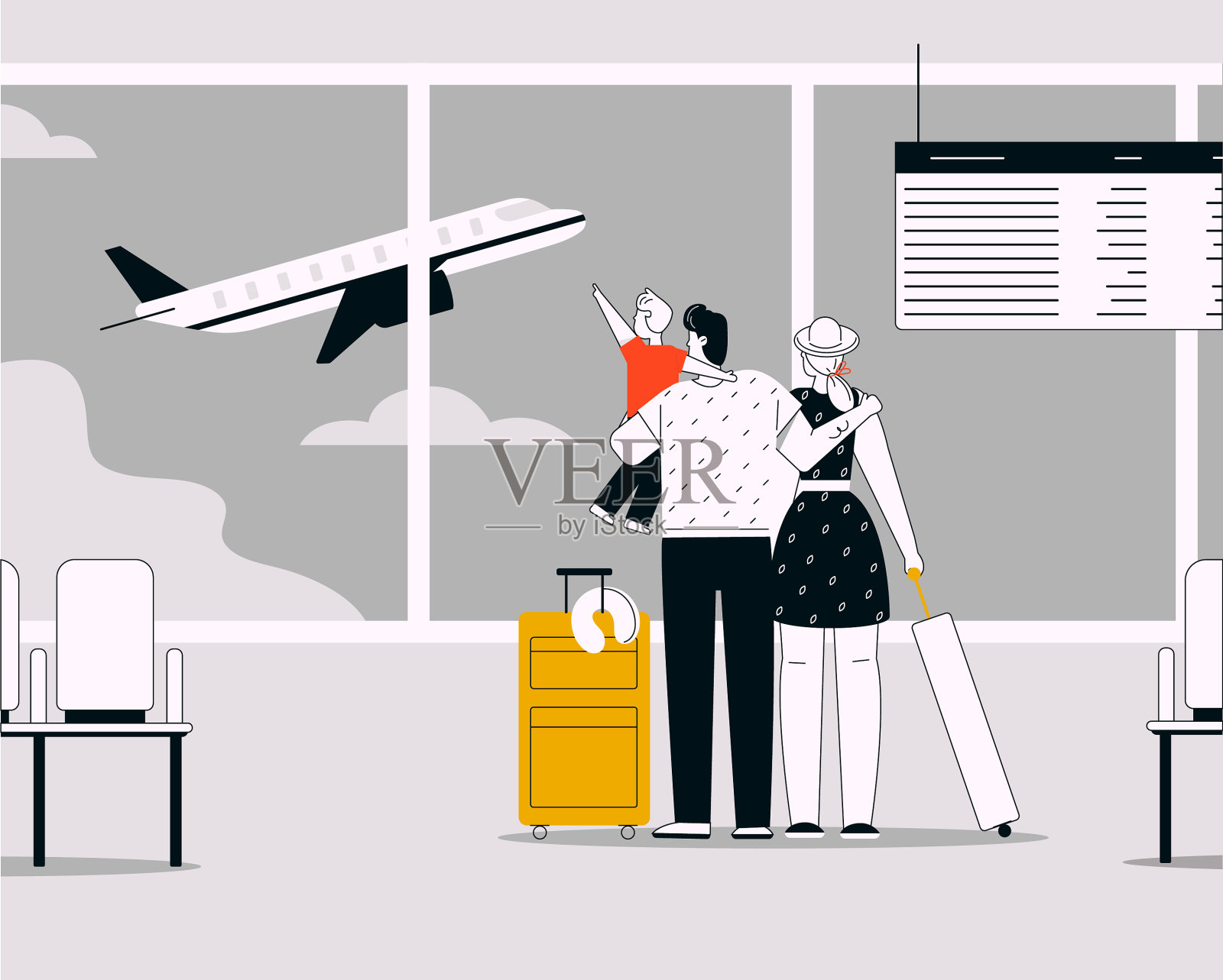 线性的家庭旅行插画图片素材