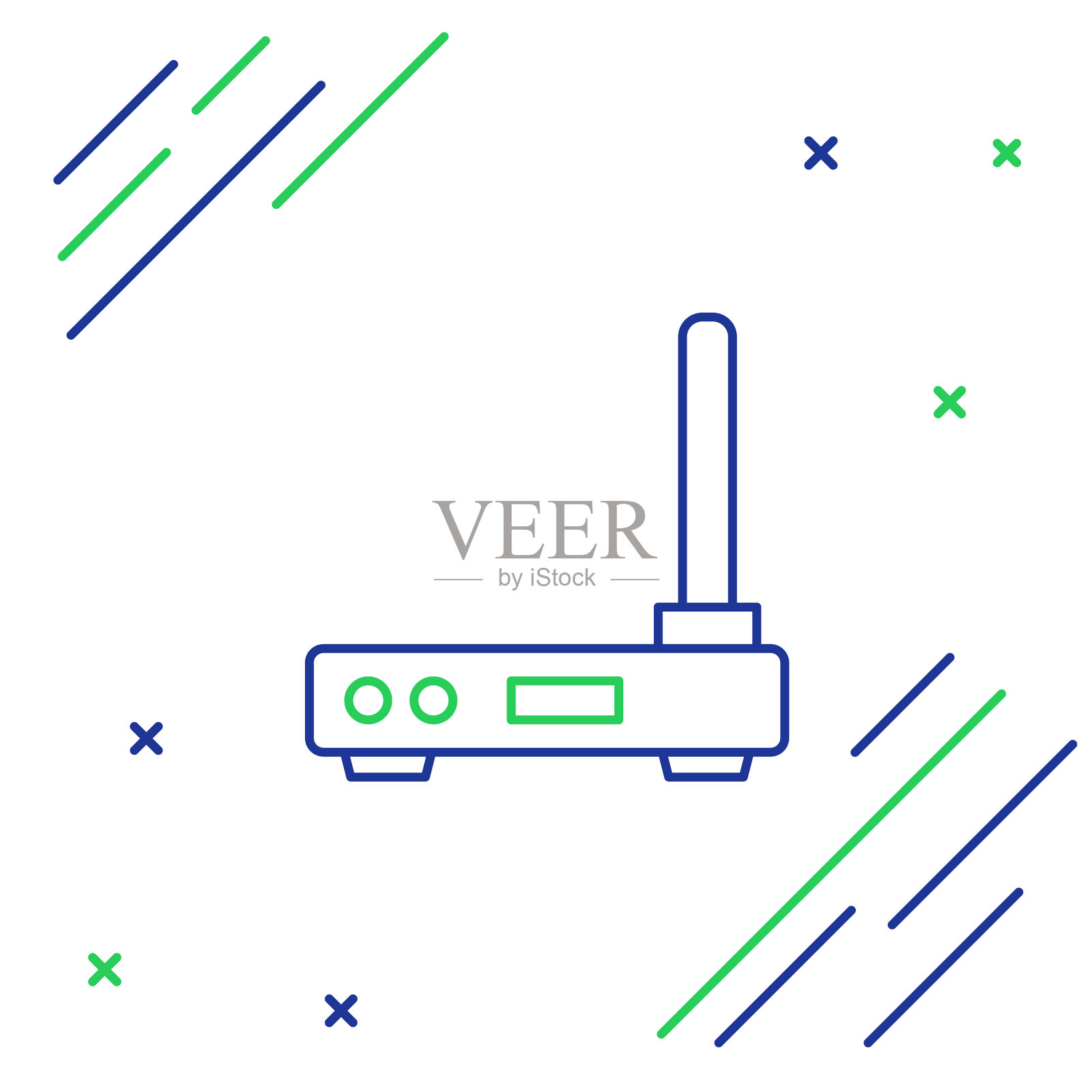 线路路由器和wi-fi信号符号图标隔离插画图片素材