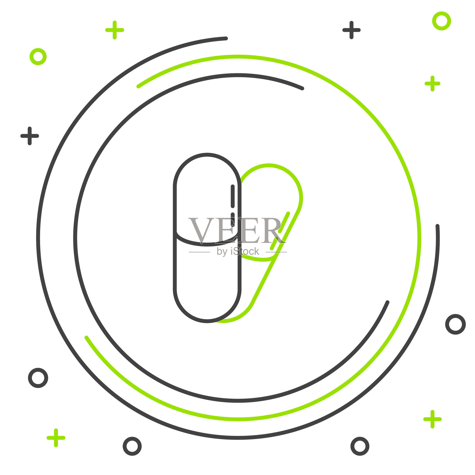 线狗和药丸图标孤立在白色插画图片素材