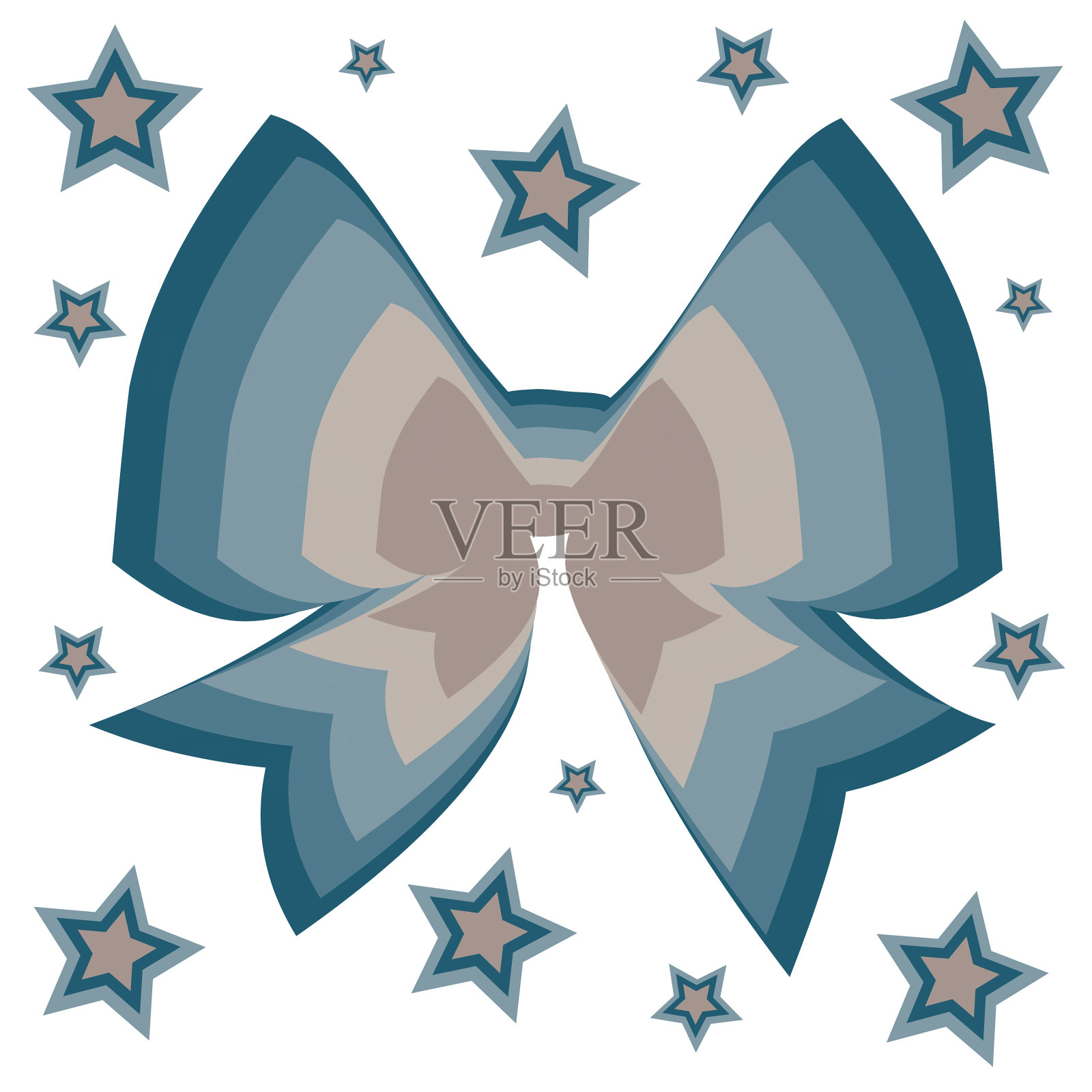 节日蝴蝶结与蓝色梯度孤立在白色背景与蓝色星星。矢量图设计元素图片