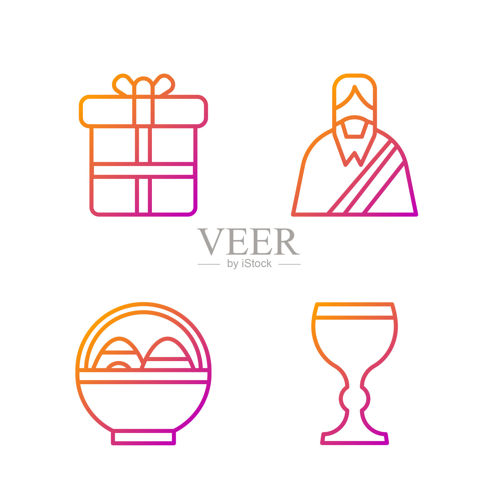 套线葡萄酒杯篮子与复活节彩蛋礼物插画图片素材