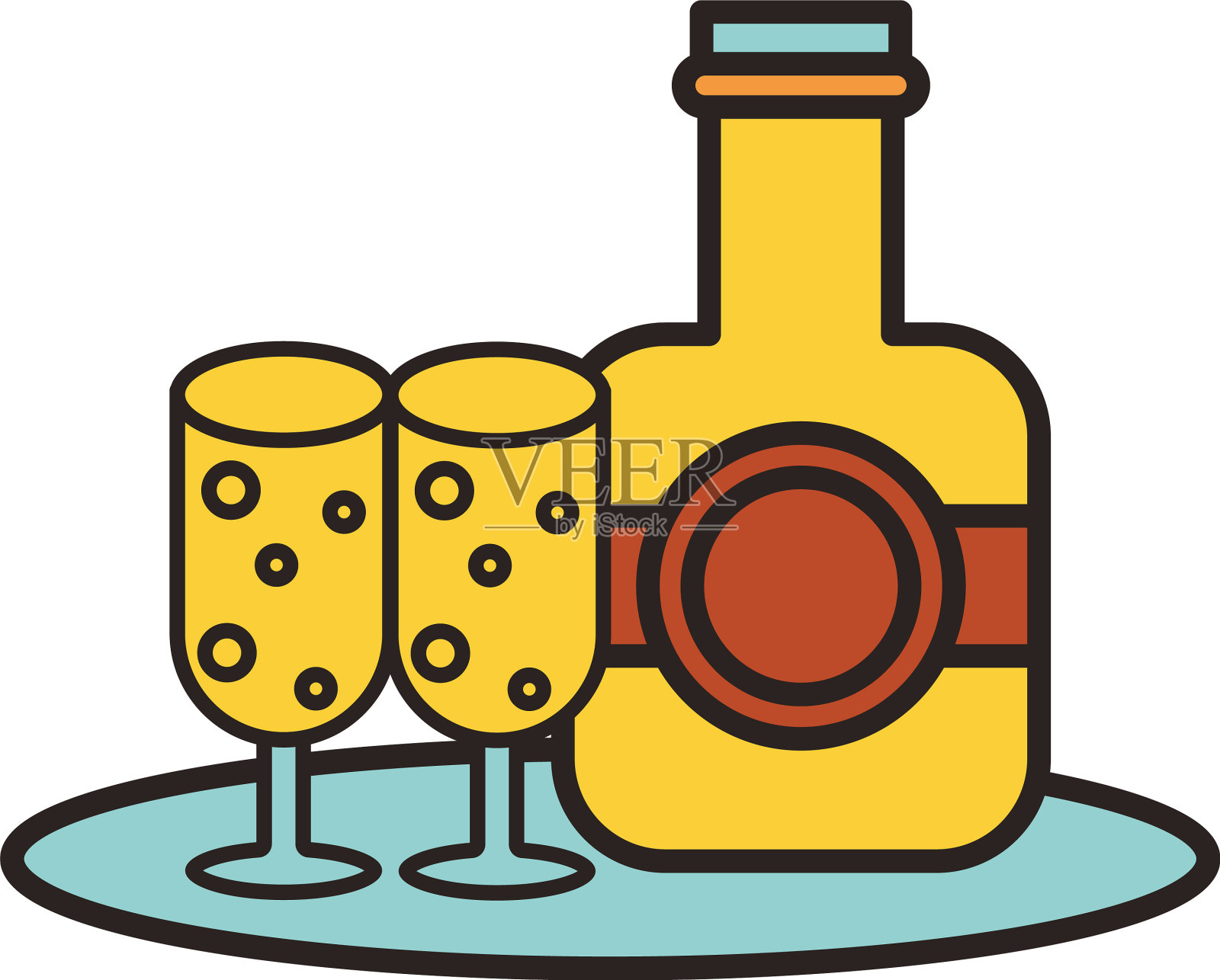 新鲜的啤酒瓶子和杯子饮料图标插画图片素材