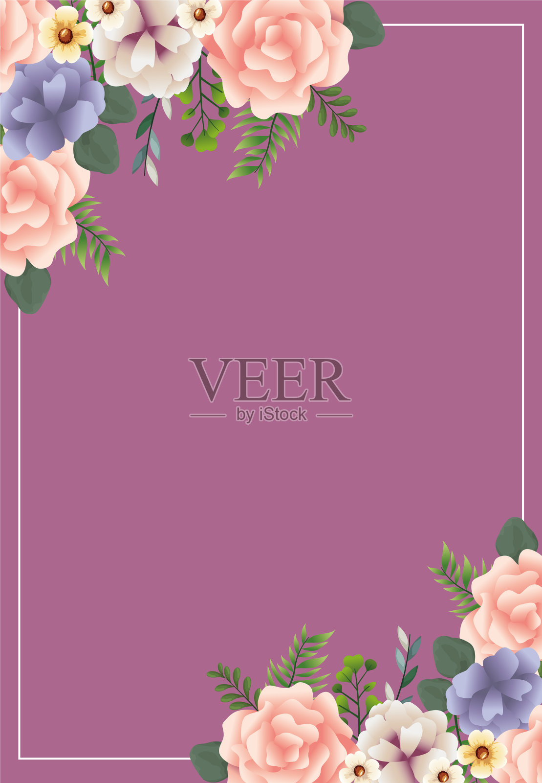 美丽的花叶装饰框插画图片素材