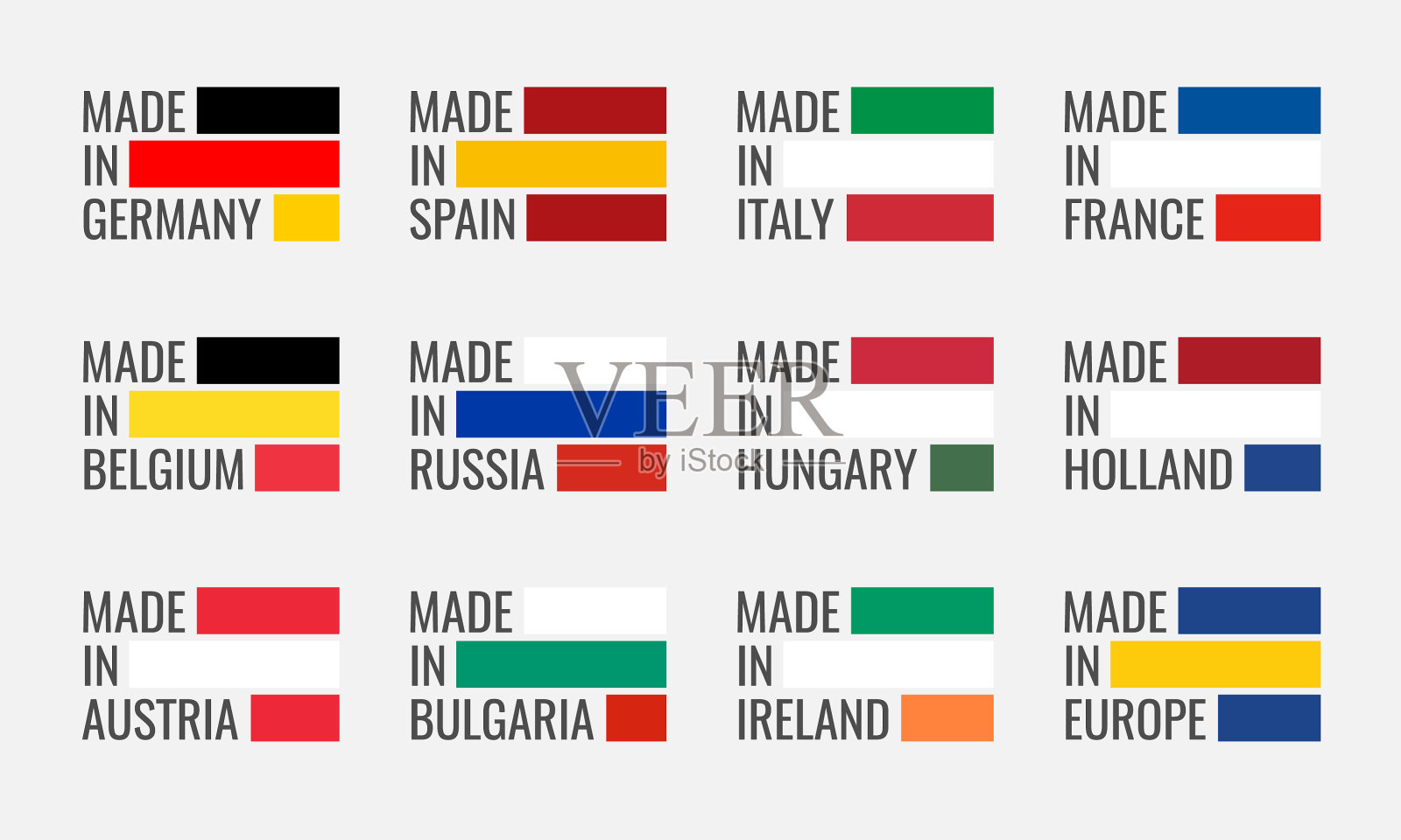 标志集在德国，法国，意大利制造图标素材