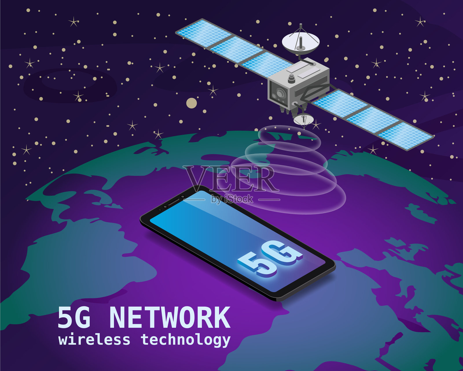 全球5g互联网卫星通信网络插画图片素材