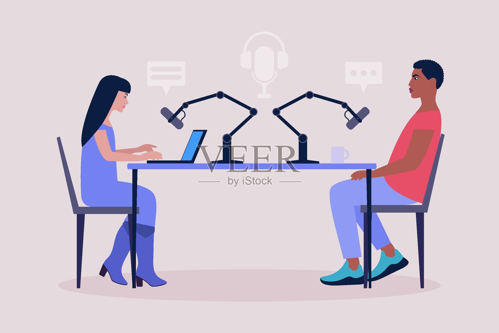 播客在工作室插画图片素材