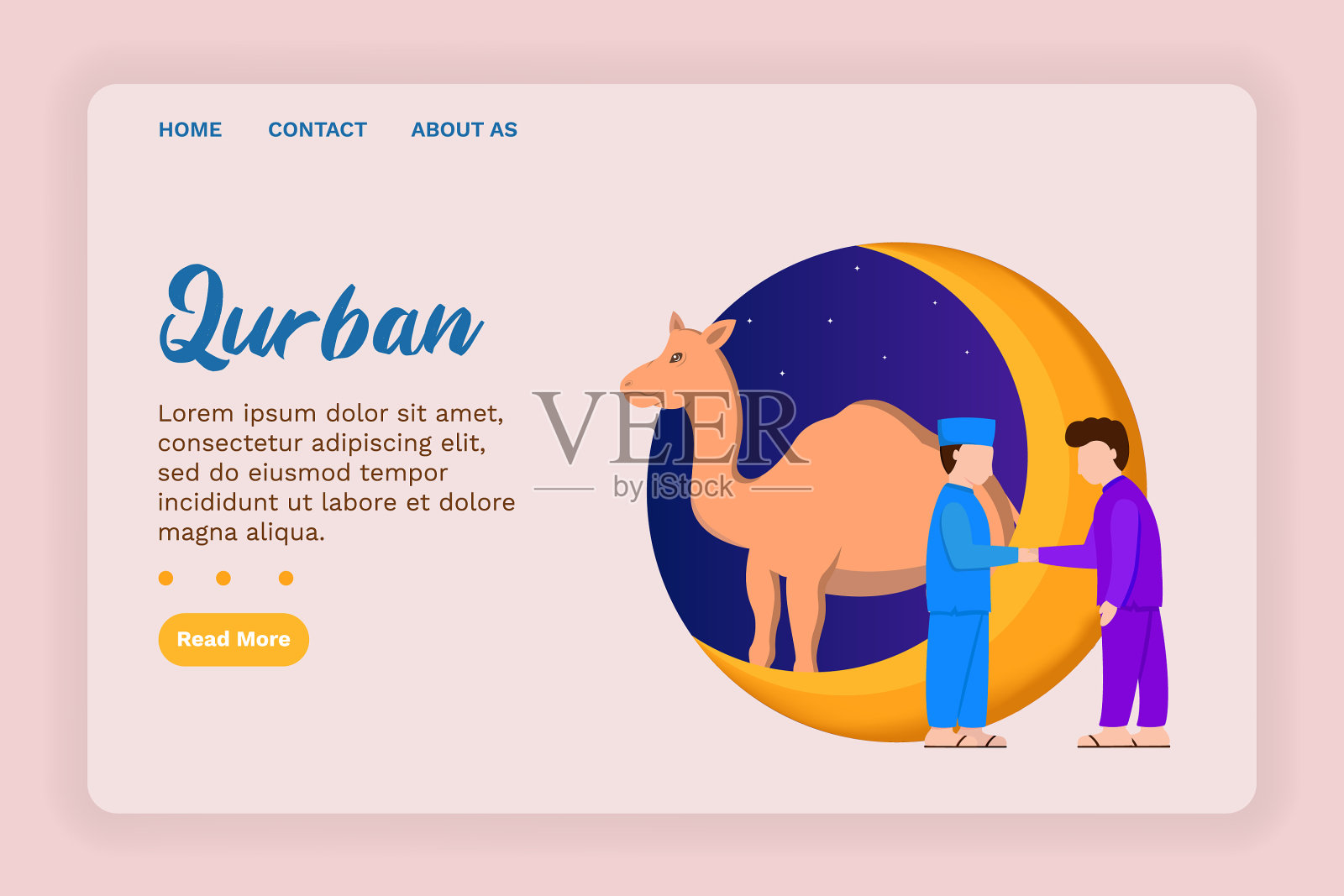 图示古尔邦的一座清真寺和古尔邦骆驼插画图片素材