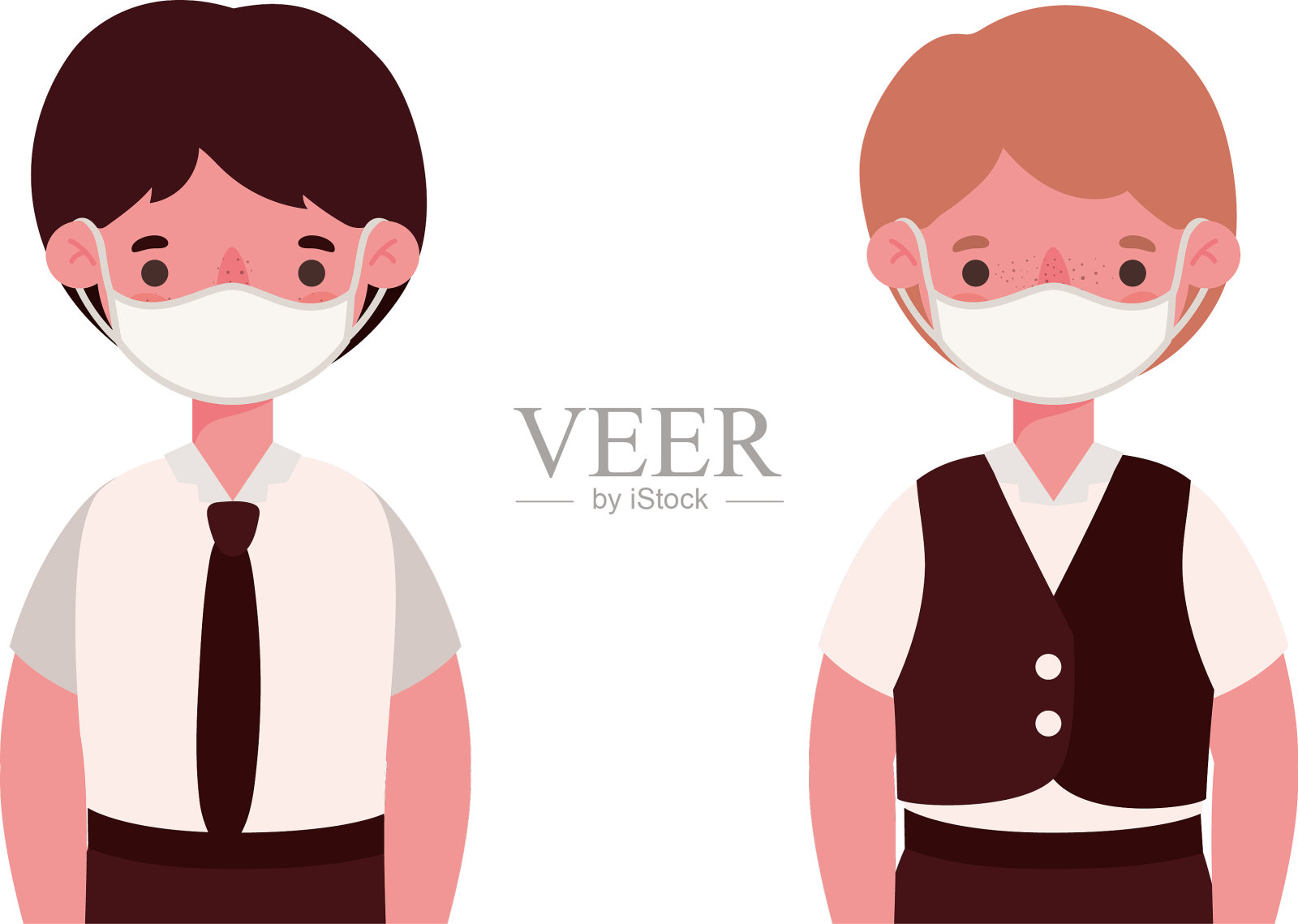 男孩们戴着医用口罩穿着制服插画图片素材