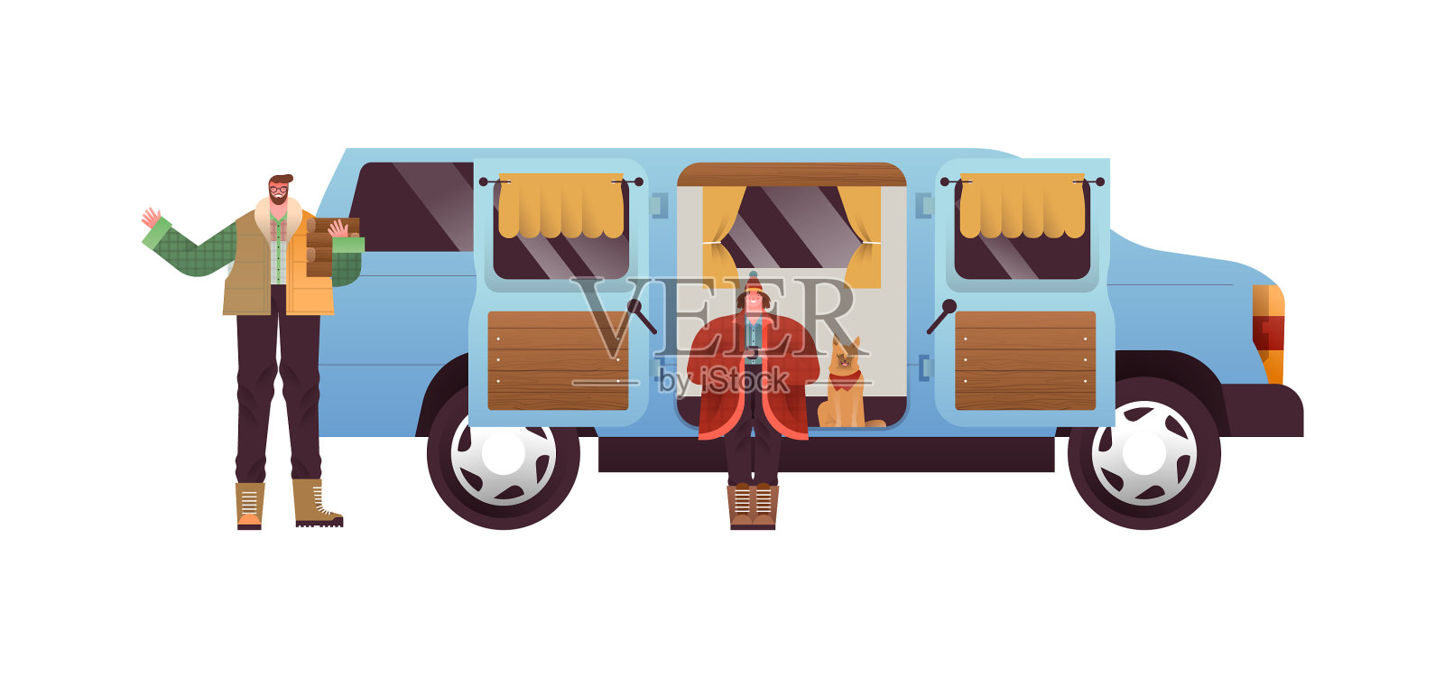 男人女人与房车露营车隔离设计元素图片