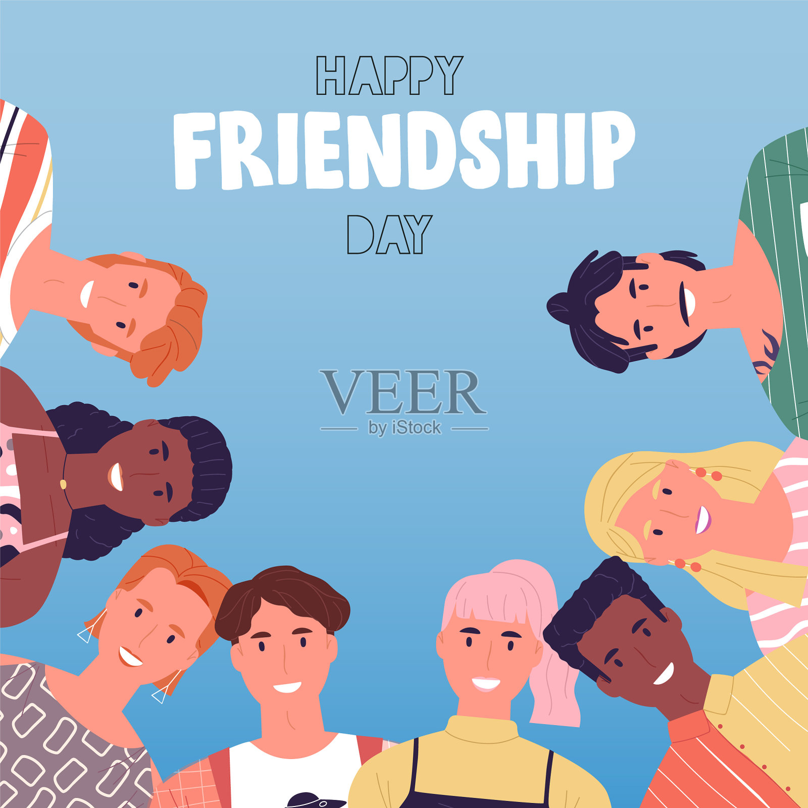 友谊日卡快乐朋友聚在一起插画图片素材