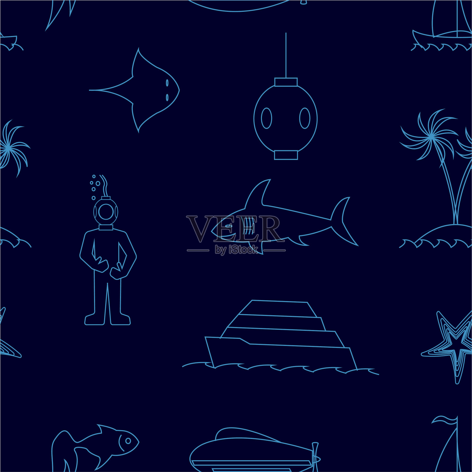 无缝背景水下和水面世界插画图片素材