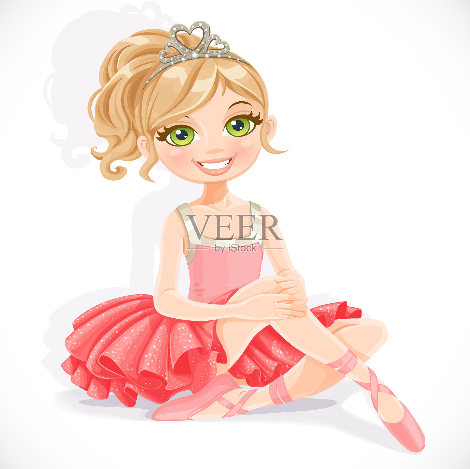 穿着粉红色裙子的漂亮芭蕾舞女坐在上面插画图片素材