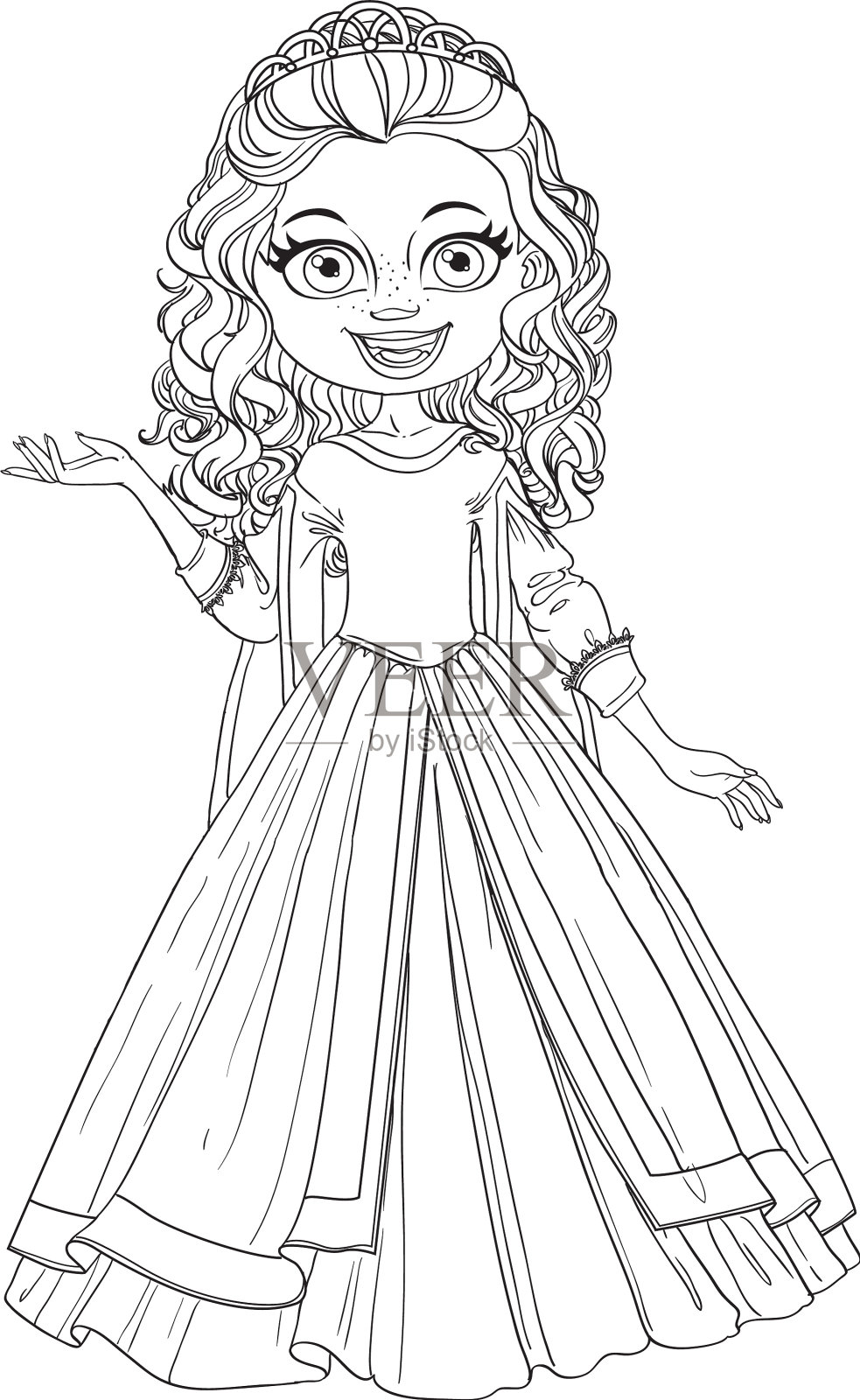 美丽的年轻公主在舞会上的裙子勾勒设计元素图片