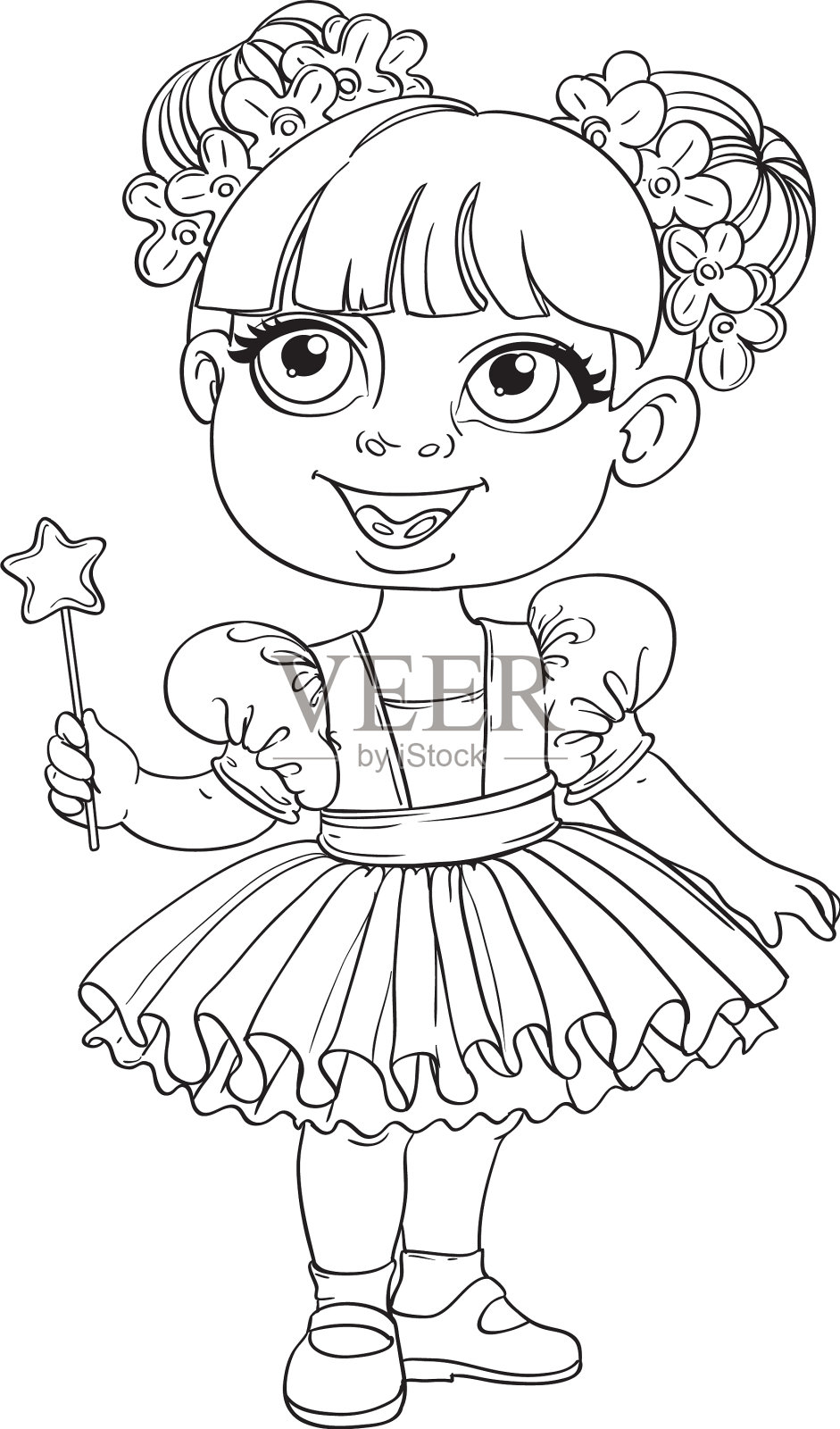 小女孩穿着芭蕾舞裙和魔杖勾勒设计元素图片