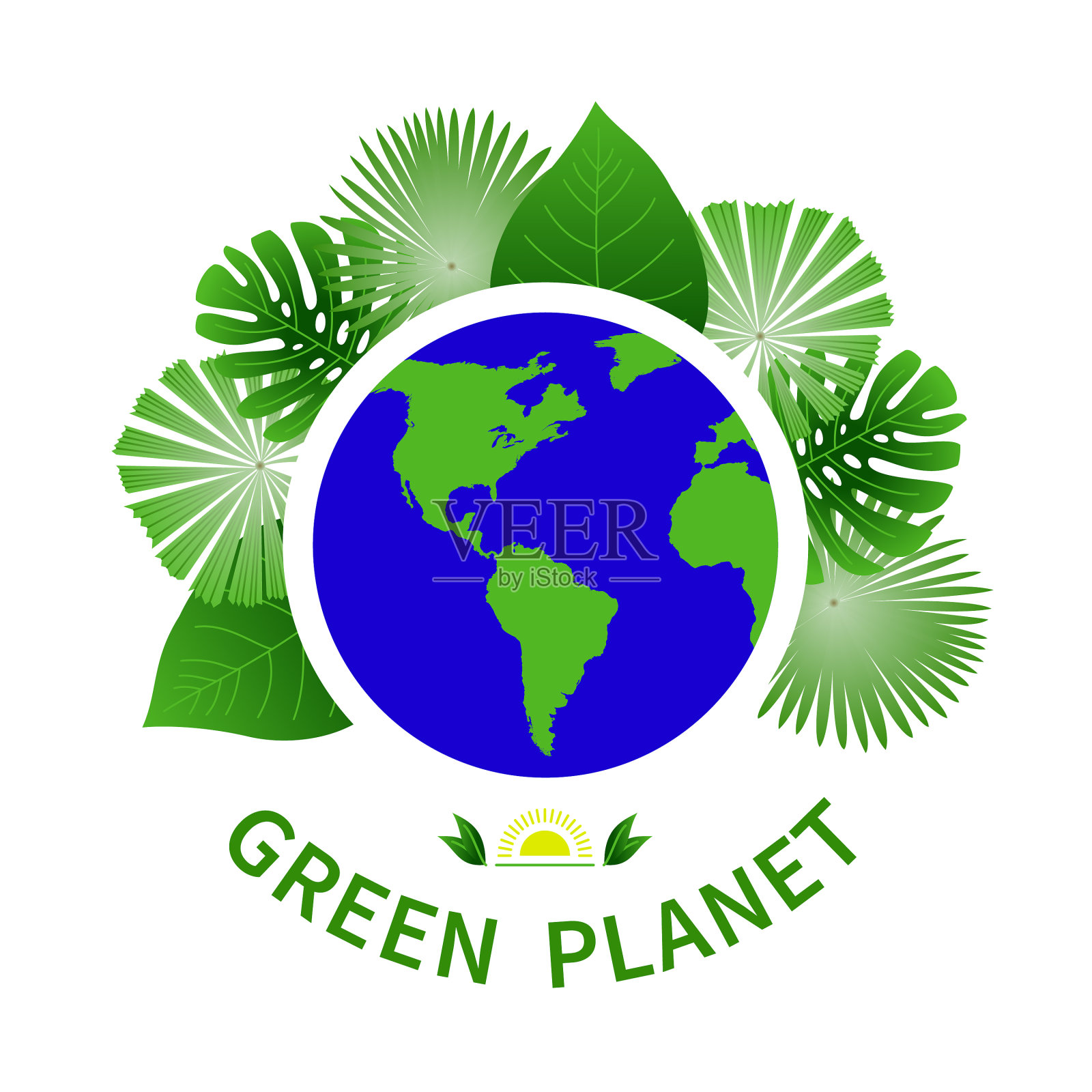 绿色星球的图标象征绿色和平插画图片素材