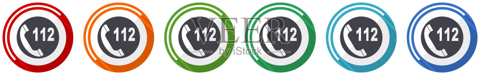 紧急呼叫图标设置，平面设计矢量插图在6种颜色的选择web设计和移动应用程序插画图片素材