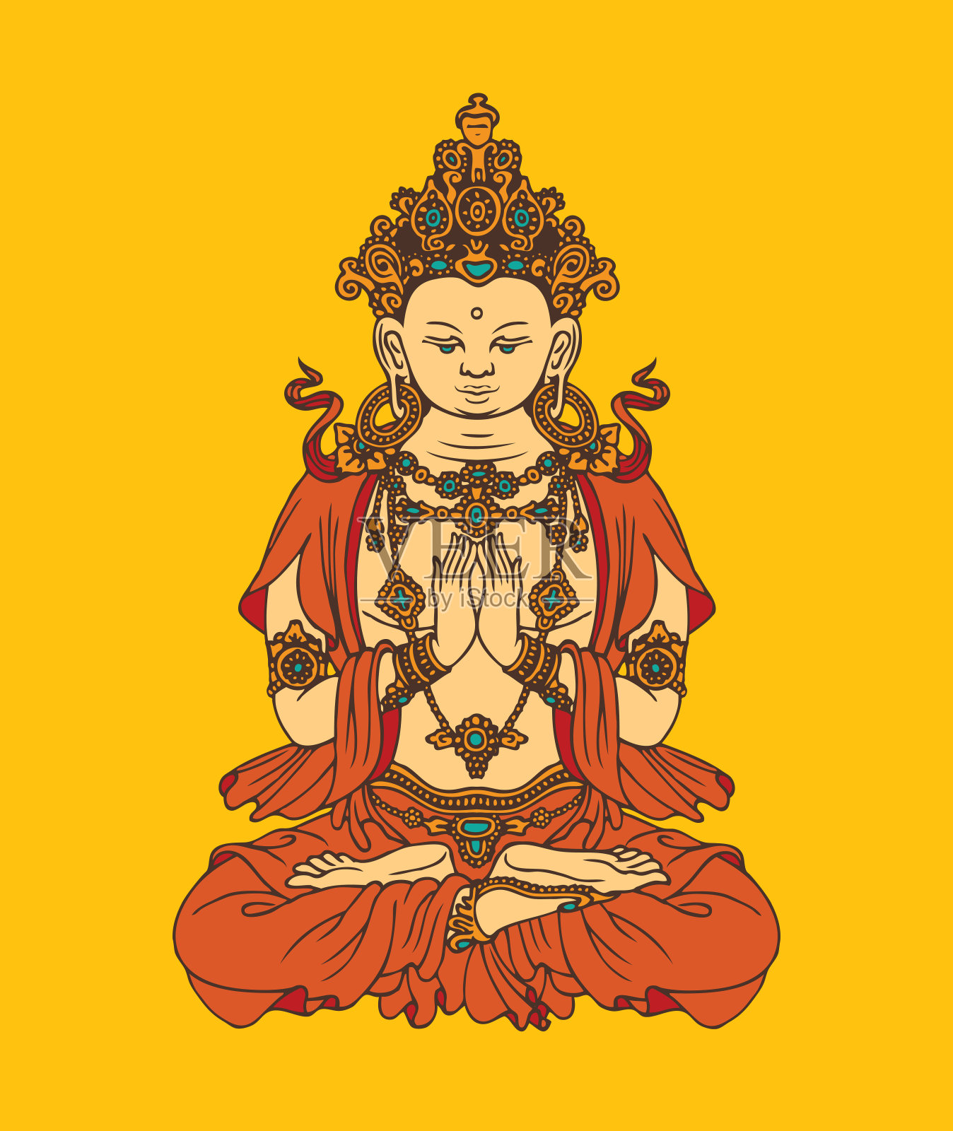 手绘坐佛冥想莲花姿势插画图片素材