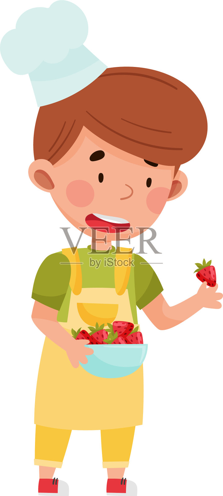 小男孩角色戴着帽子和围裙插画图片素材