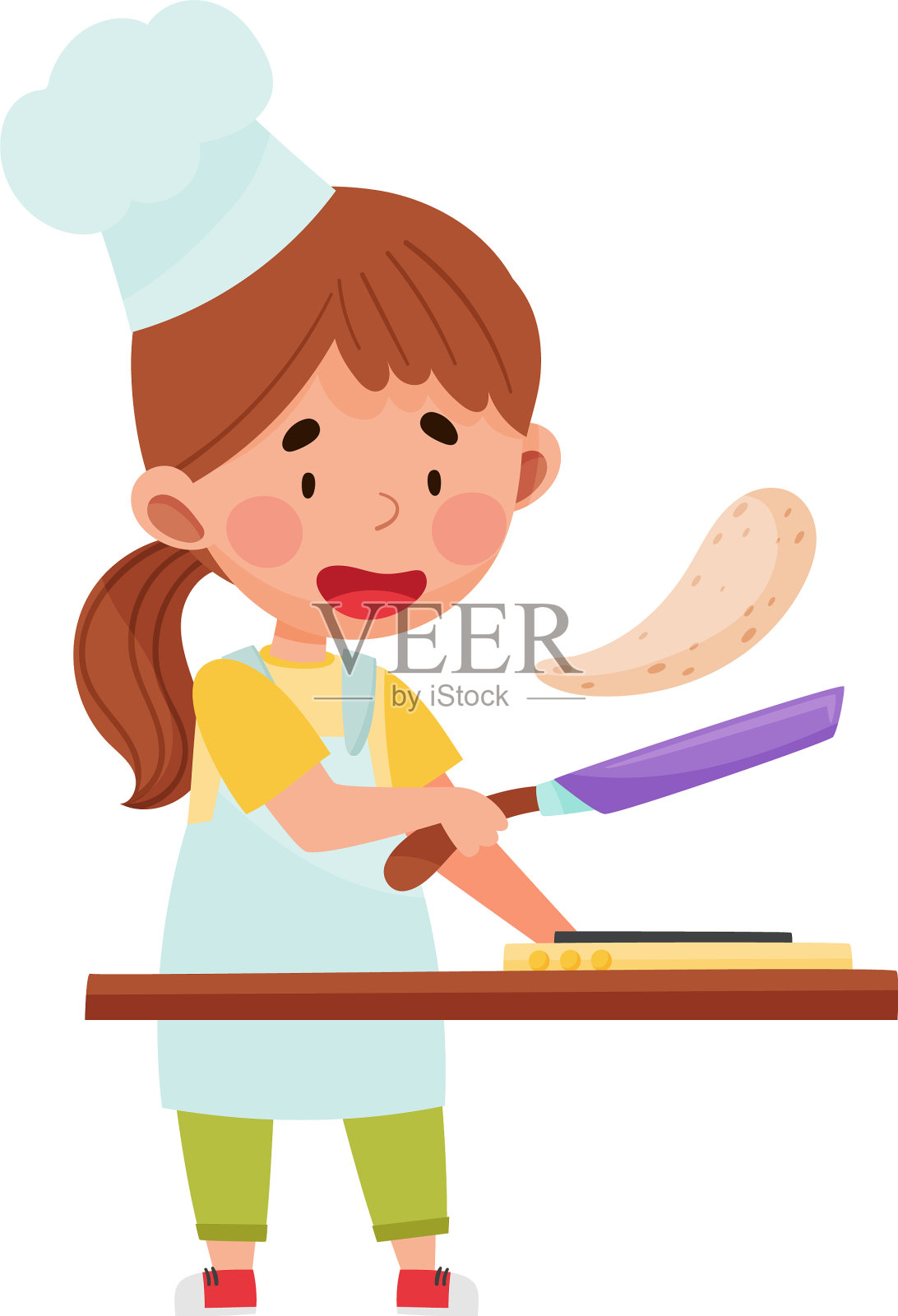 小女孩的角色在帽子和围裙油炸插画图片素材