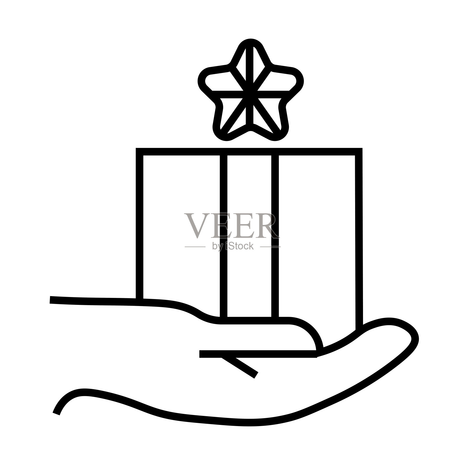 手在线设计风格的当前图标。给礼物的象征。插画图片素材