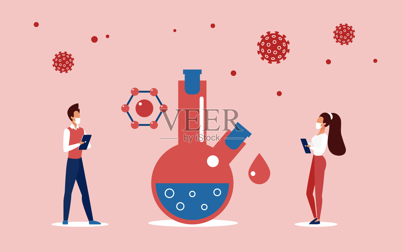 人们研究开发新的疫苗，药物疫苗插画图片素材