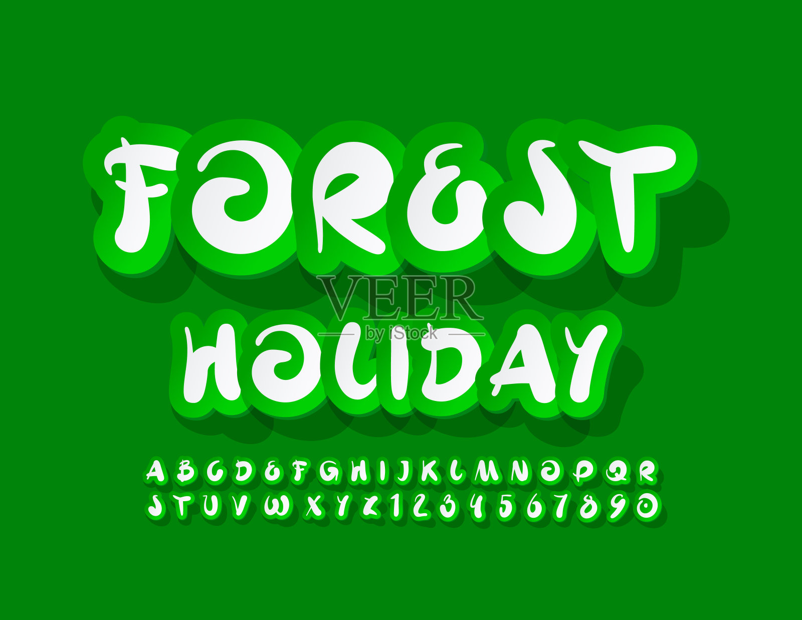 矢量度假标志森林假日。绿色和白色字母和数字集设计元素图片
