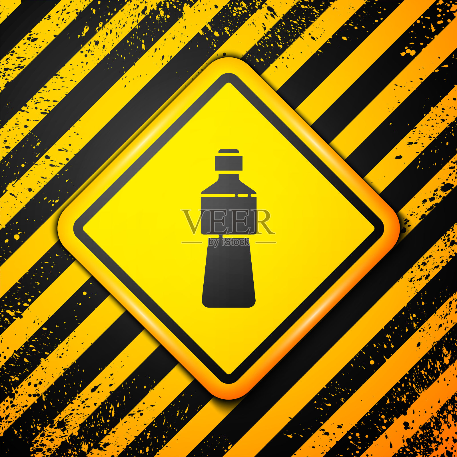 黑色瓶装水图标孤立在黄色上插画图片素材