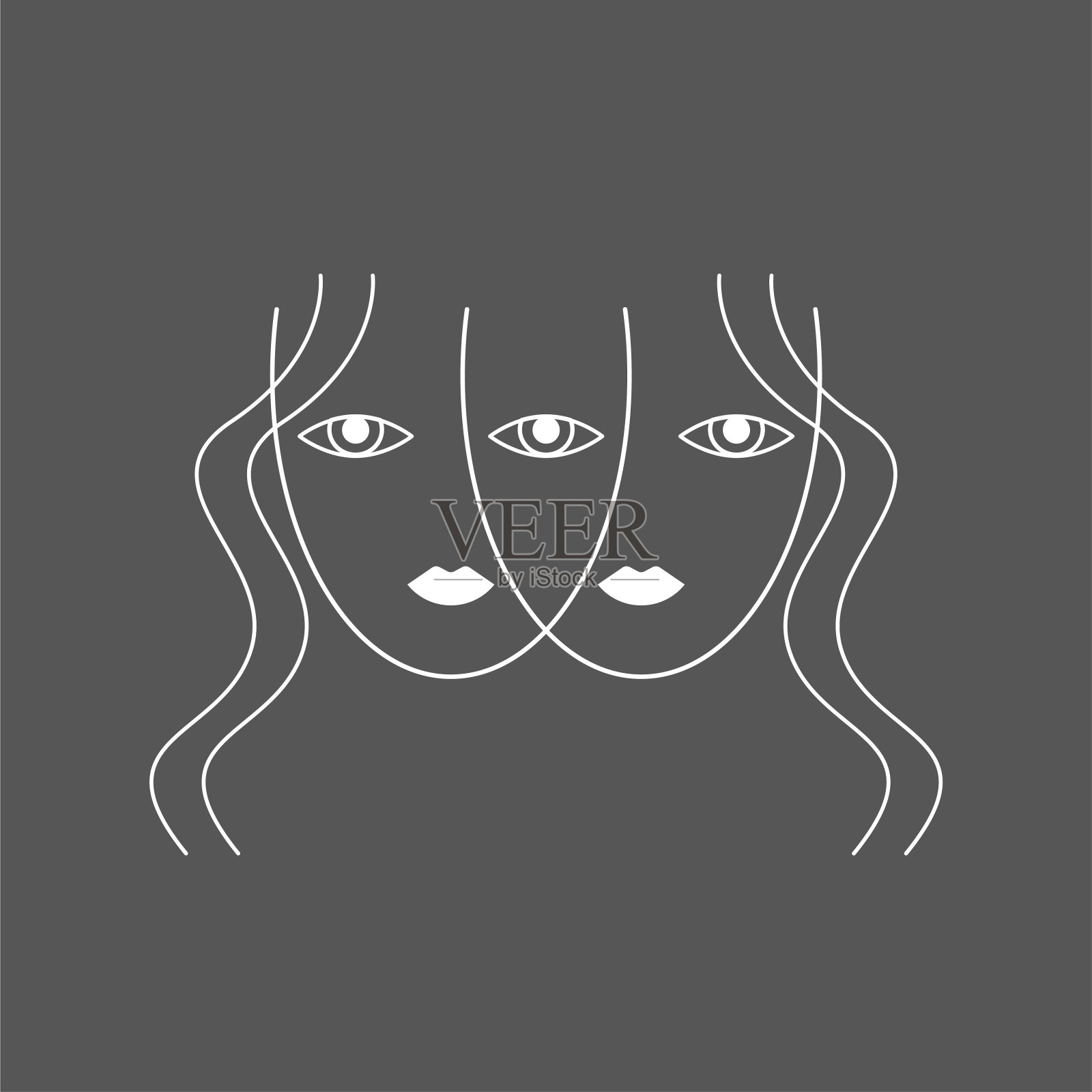 一张女脸裂开的海报。黑白插图插画图片素材