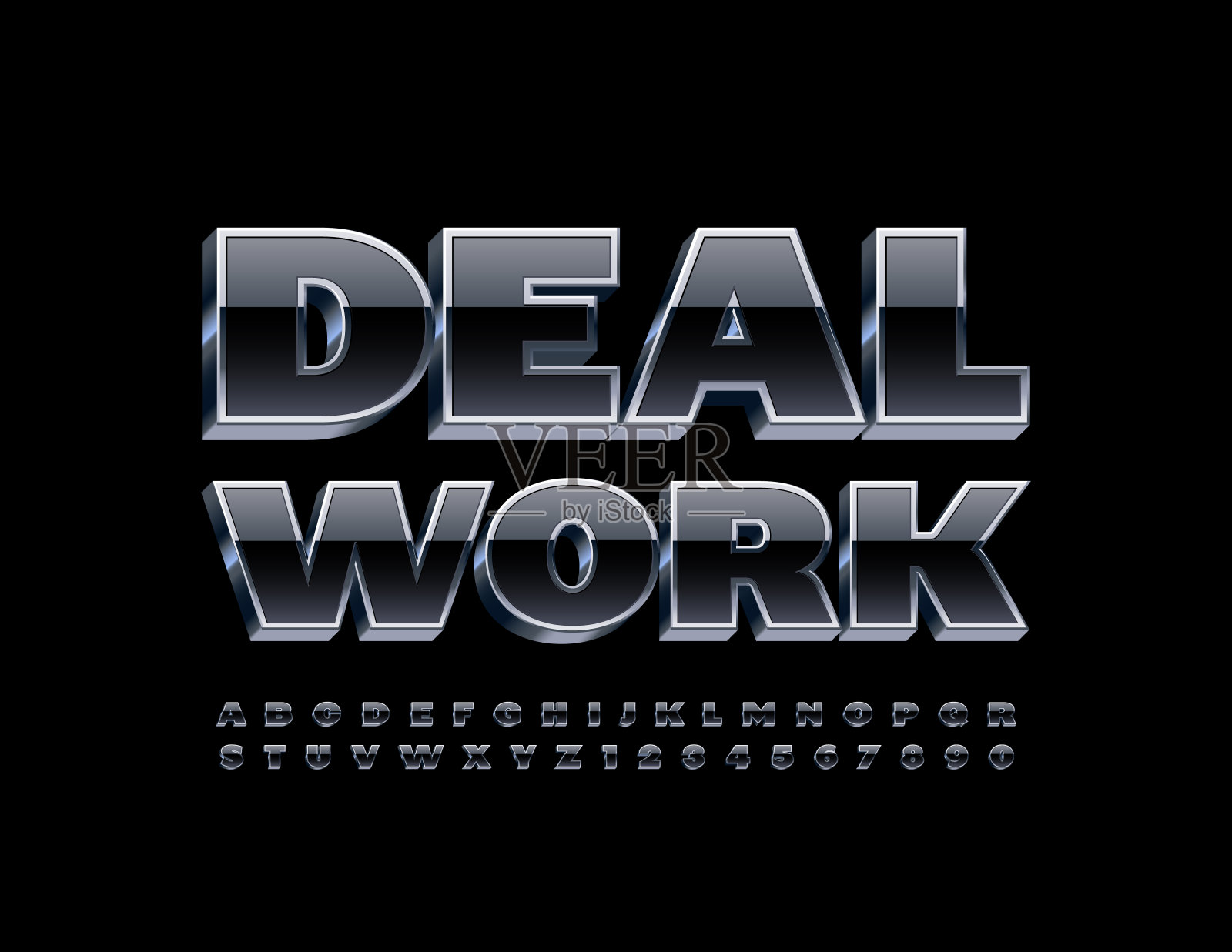 向量现代徽章交易工作。银色和黑色字母和数字集设计元素图片