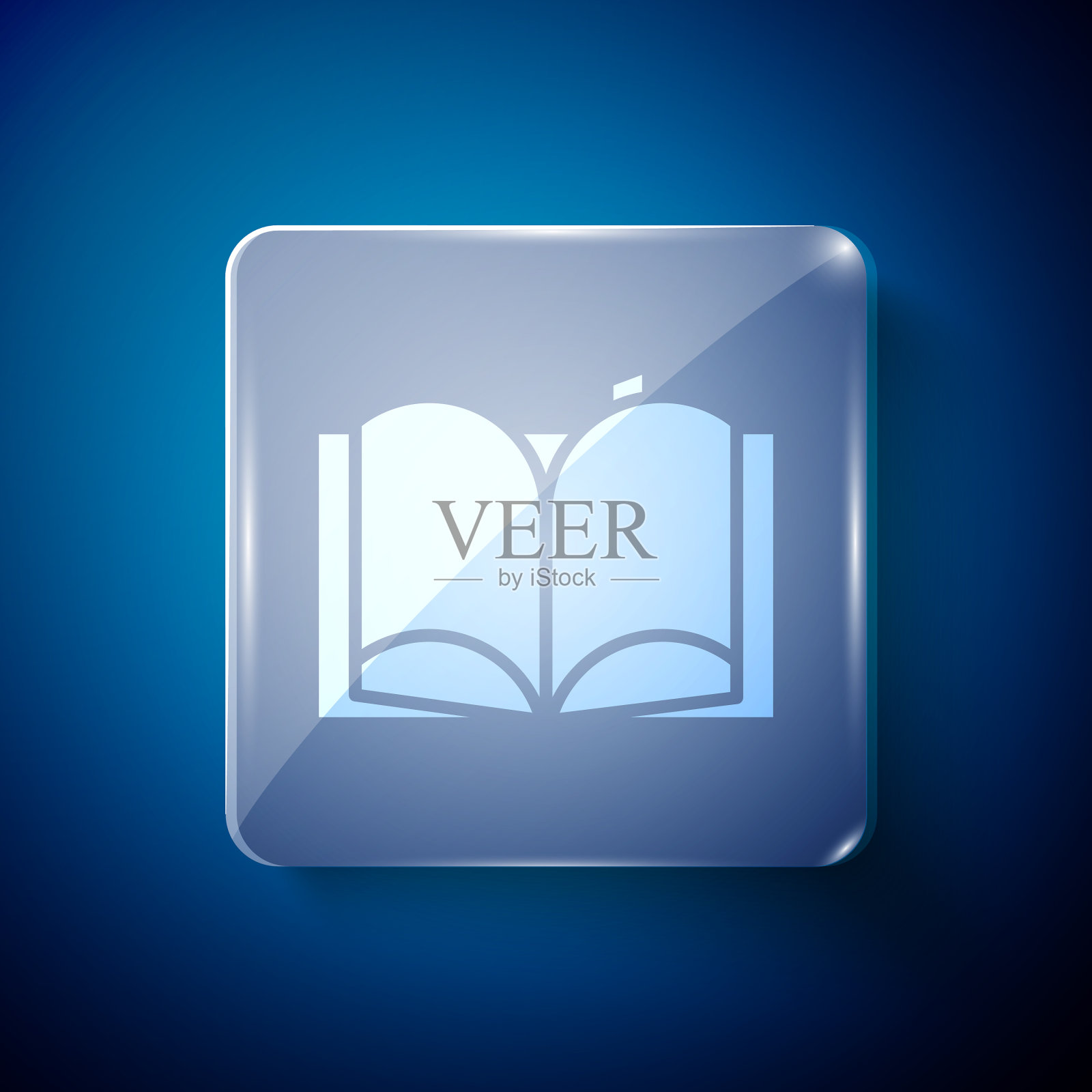 白色打开书图标孤立在蓝色背景图标素材