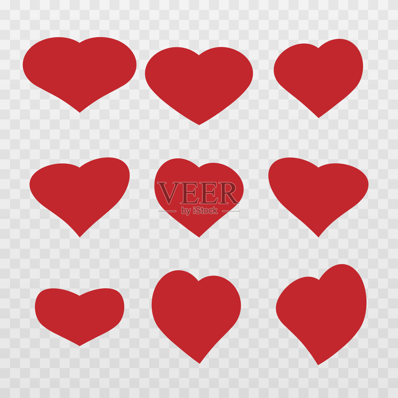 向量心的集合。献给情人节的爱的心。在孤立透明背景上跳动的心脏。心png。插画图片素材