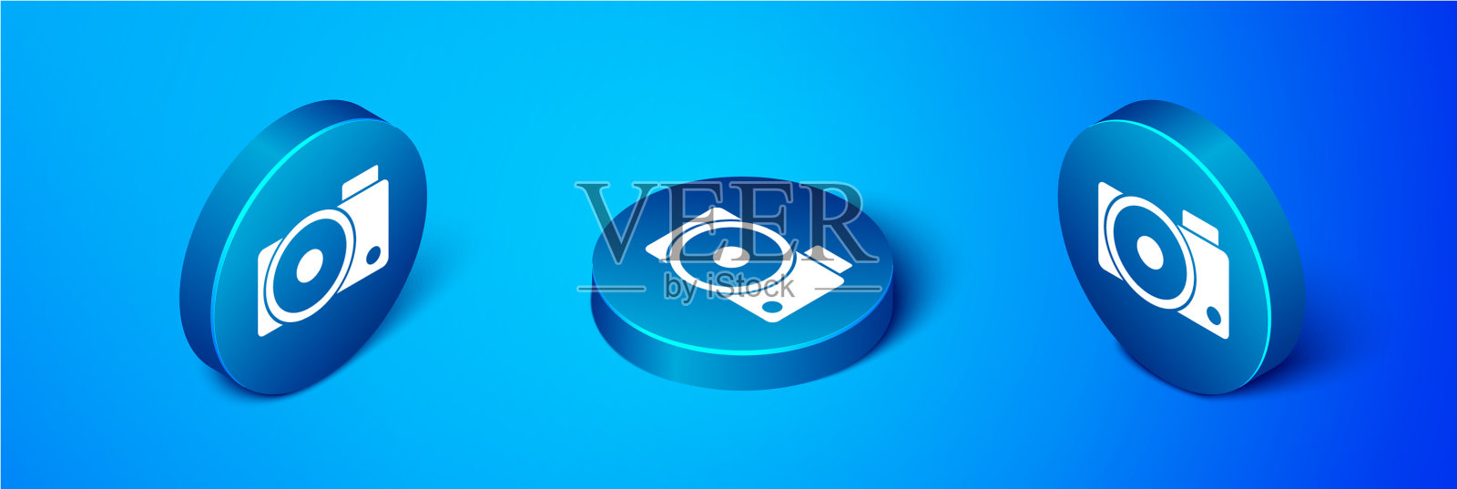 等距摄影相机图标孤立在蓝色图标素材