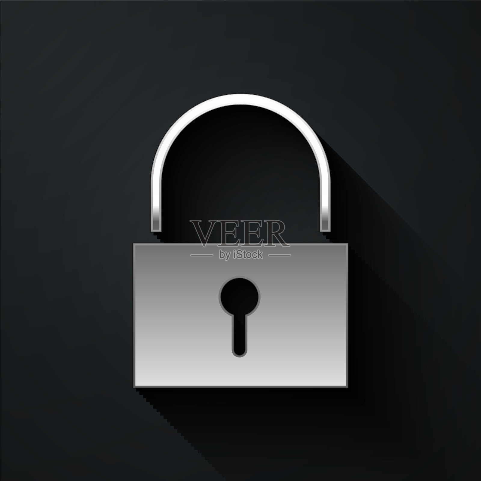 银色锁图标孤立在黑色背景插画图片素材
