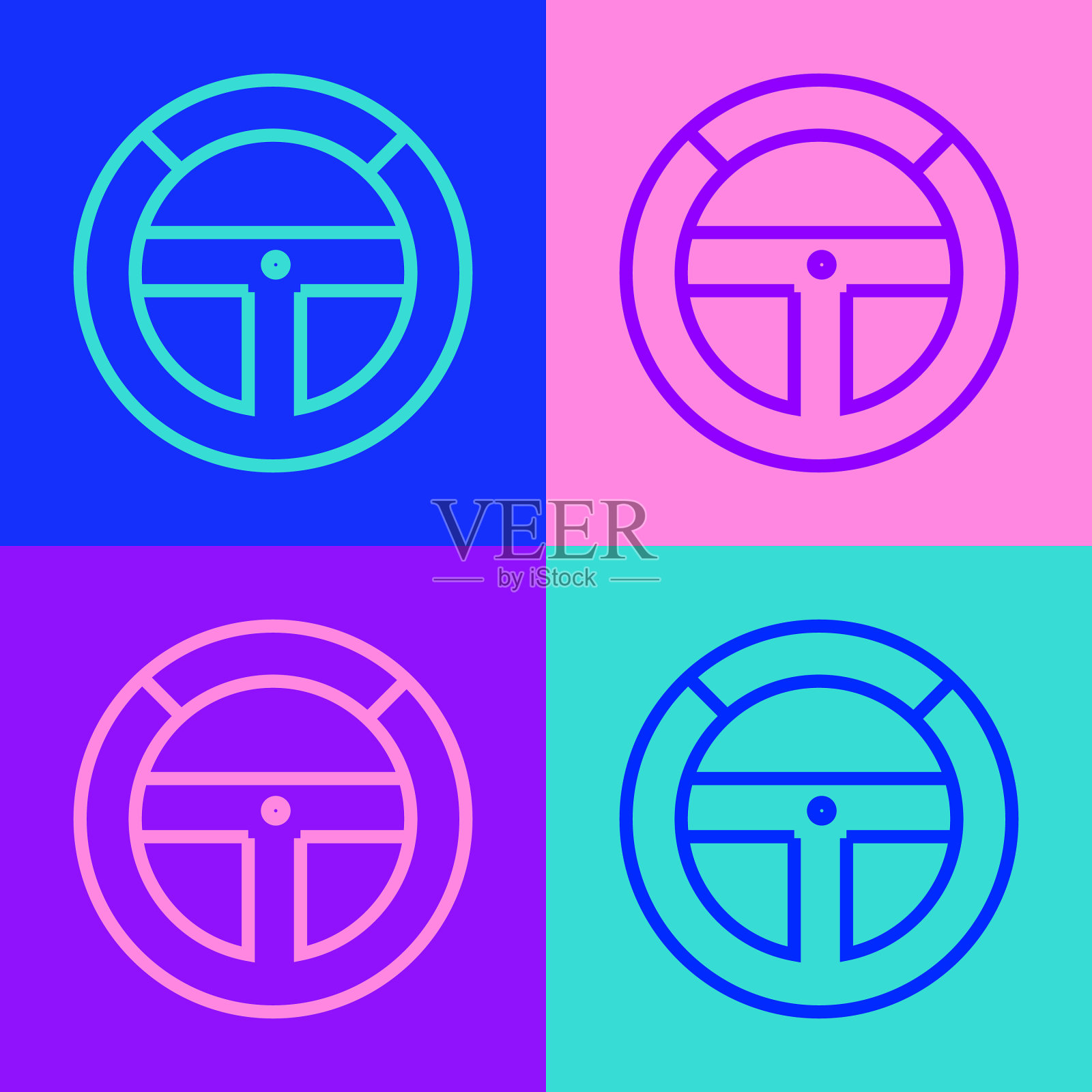 波普艺术线方向盘图标孤立的颜色插画图片素材