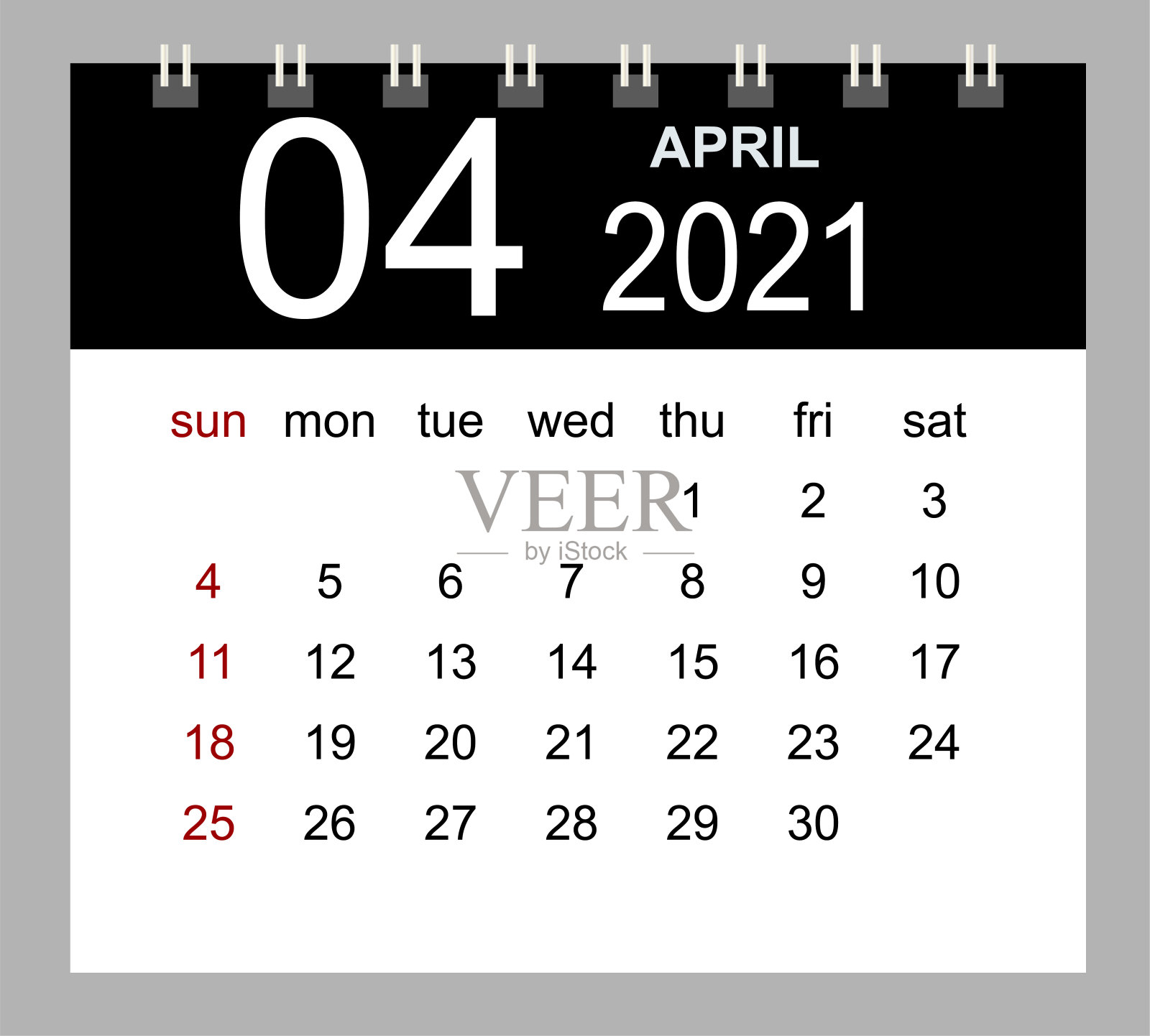 商业日历2021年4月。笔记本孤立的页面。插画图片素材